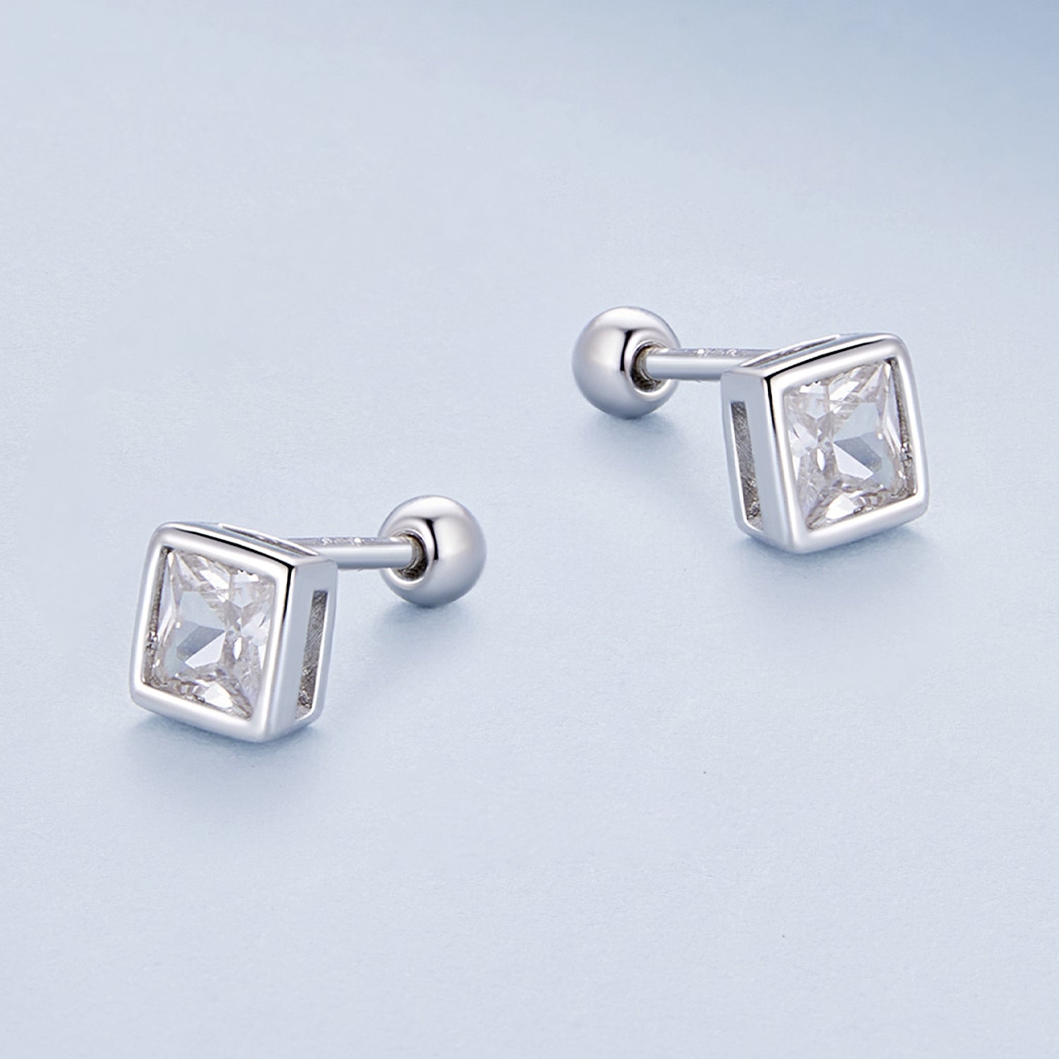 Silver Earrings Large Princess CZ Stud Earrings For Sale - sursenso Earring