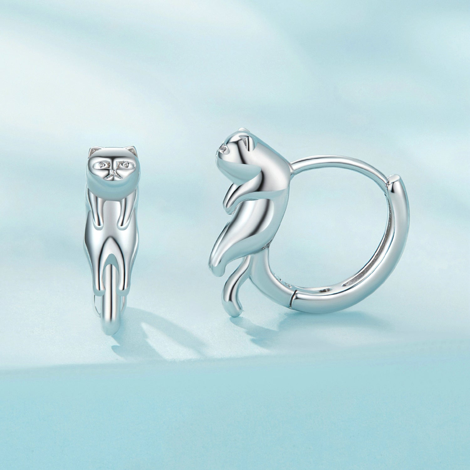 Silver Earrings Lazy Cat Hoop Earrings For Sale - sursenso Earring