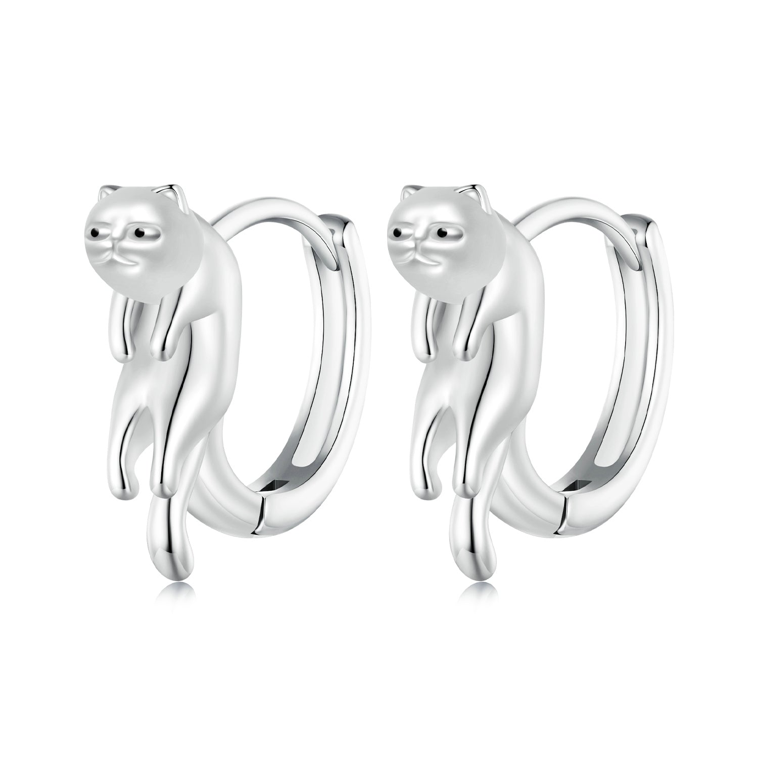 Silver Earrings Lazy Cat Hoop Earrings For Sale - sursenso Earring