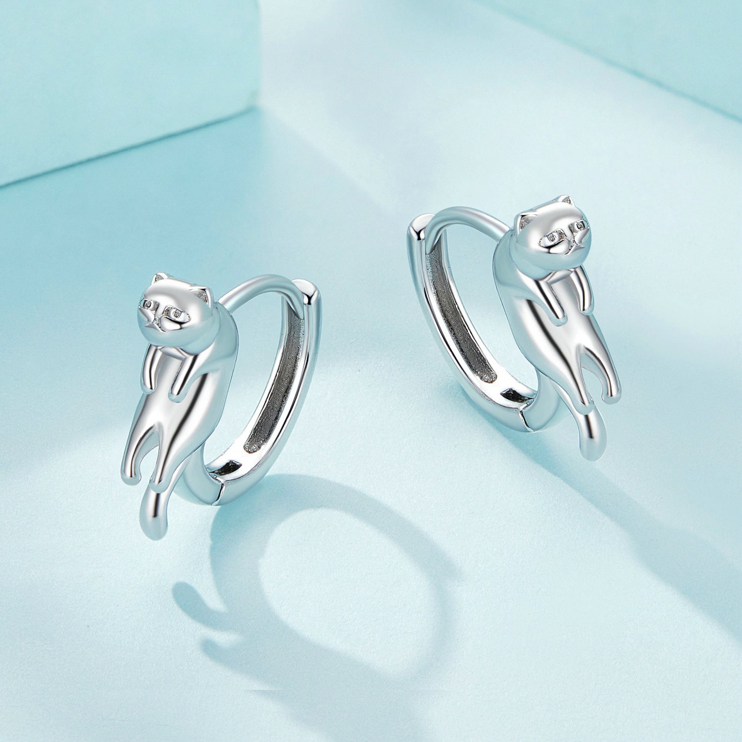 Silver Earrings Lazy Cat Hoop Earrings For Sale - sursenso Earring