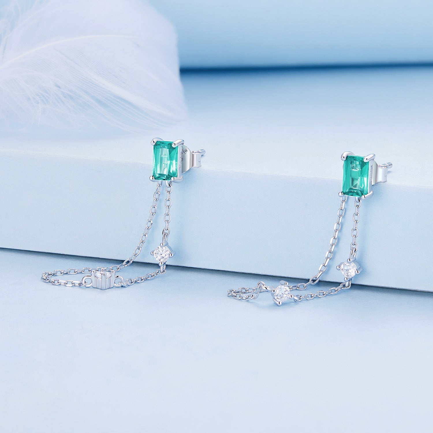 Silver Earrings Light Green Chain CZ Stud Earrings For Sale - sursenso Earring