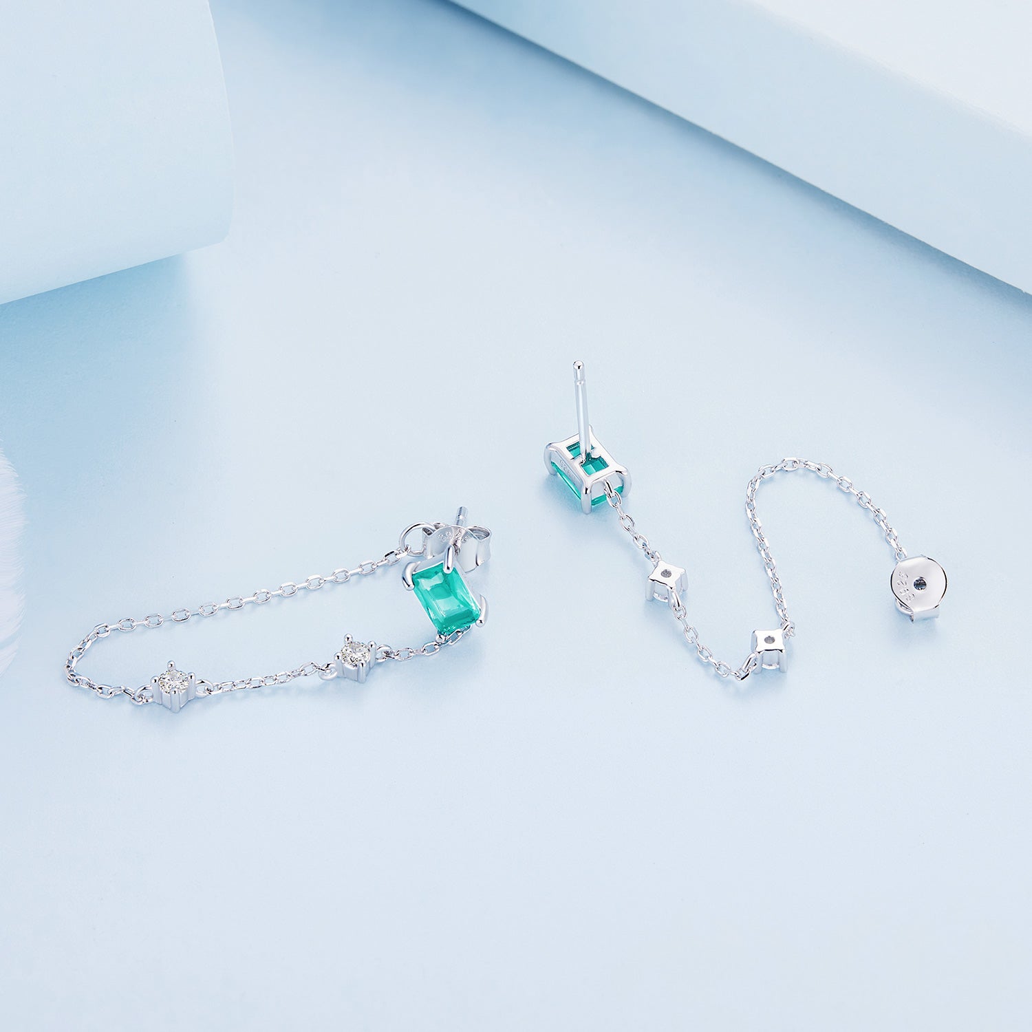 Silver Earrings Light Green Chain CZ Stud Earrings For Sale - sursenso Earring