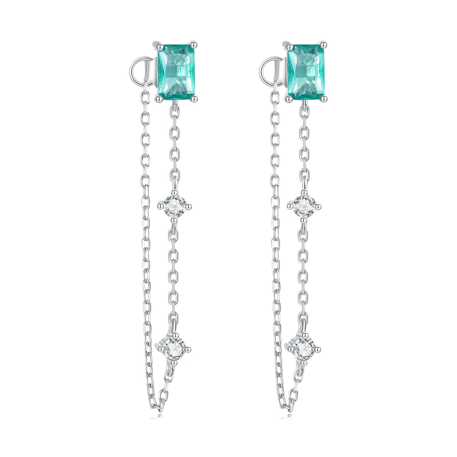 Silver Earrings Light Green Chain CZ Stud Earrings For Sale - sursenso Earring