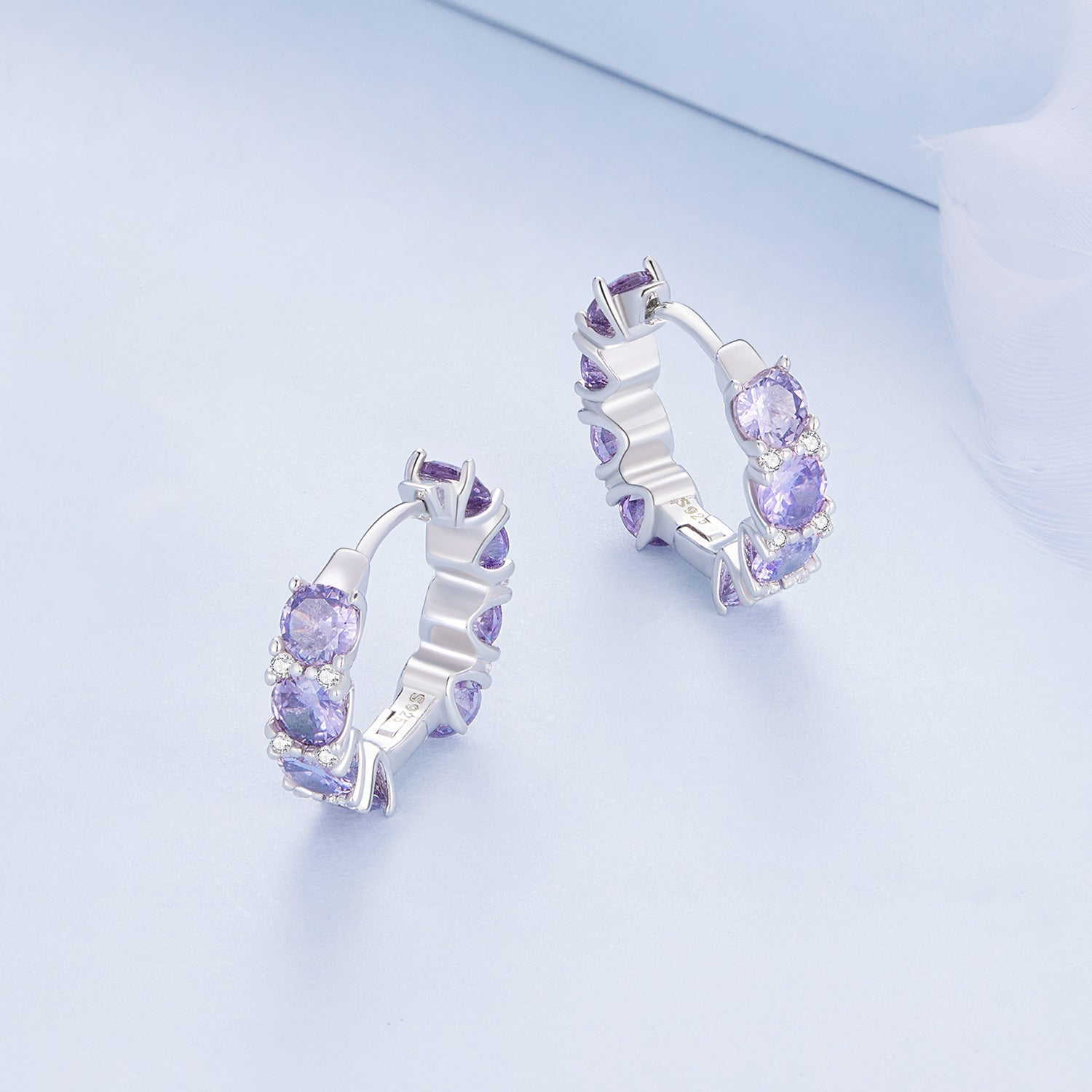 Silver Earrings Lilac Purple CZ Hoop Earrings For Sale - sursenso Earring