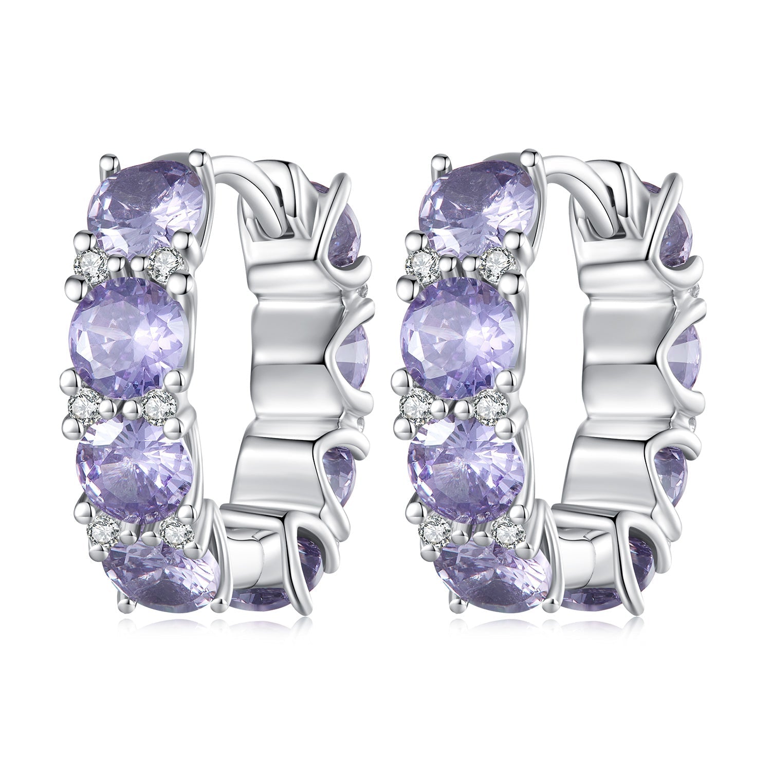 Silver Earrings Lilac Purple CZ Hoop Earrings For Sale - sursenso Earring