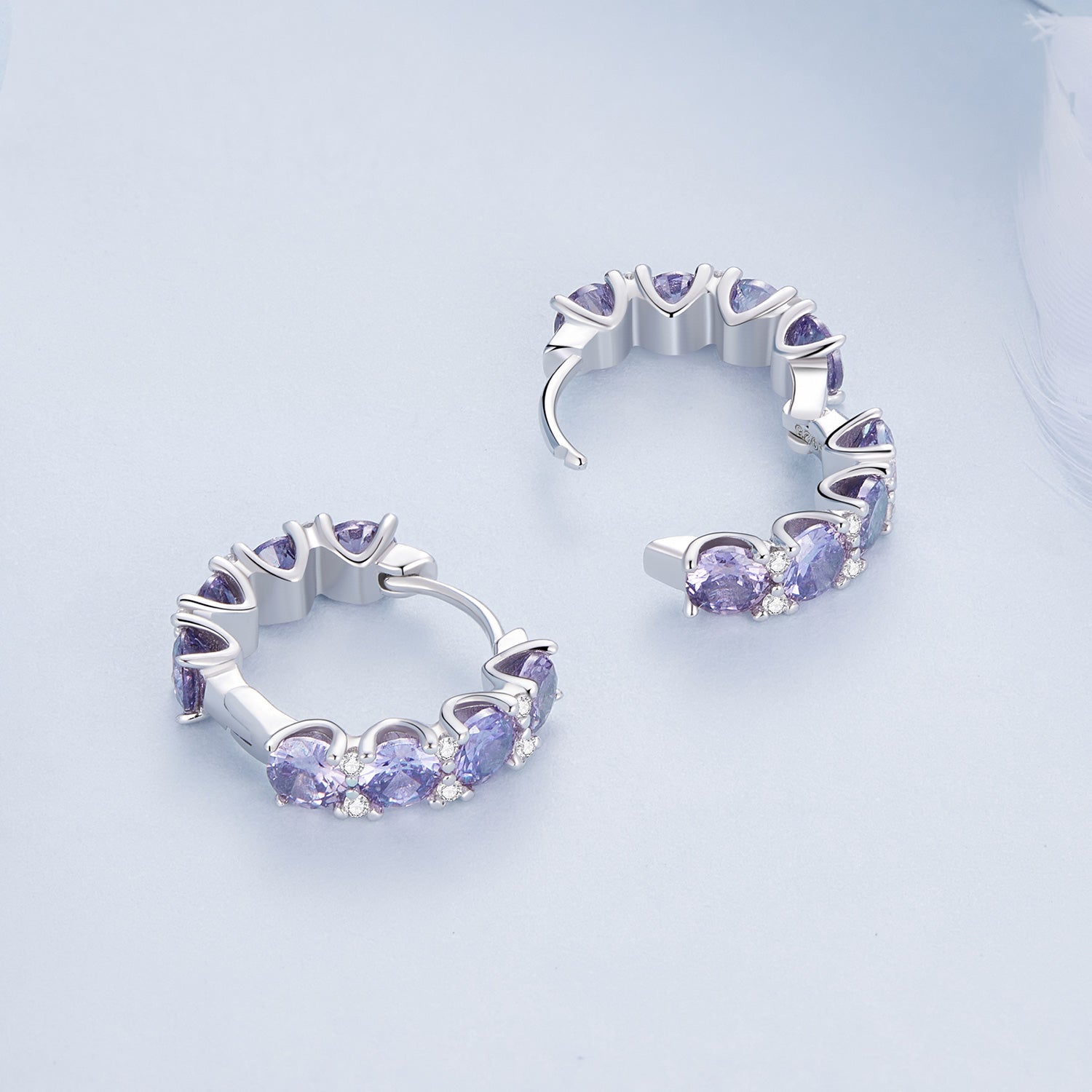 Silver Earrings Lilac Purple CZ Hoop Earrings For Sale - sursenso Earring