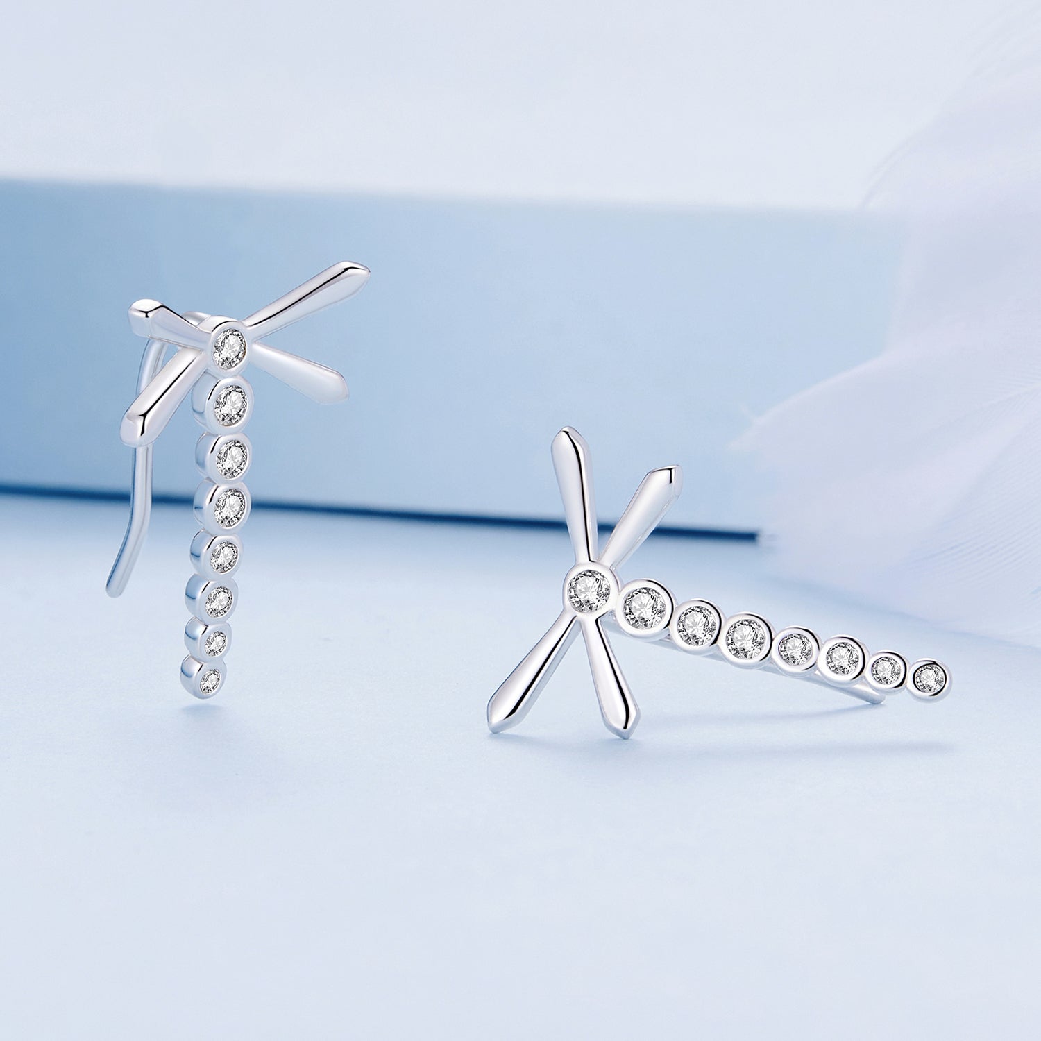 Silver Earrings Long Dragonfly CZ Stud Earrings For Sale - sursenso Earring