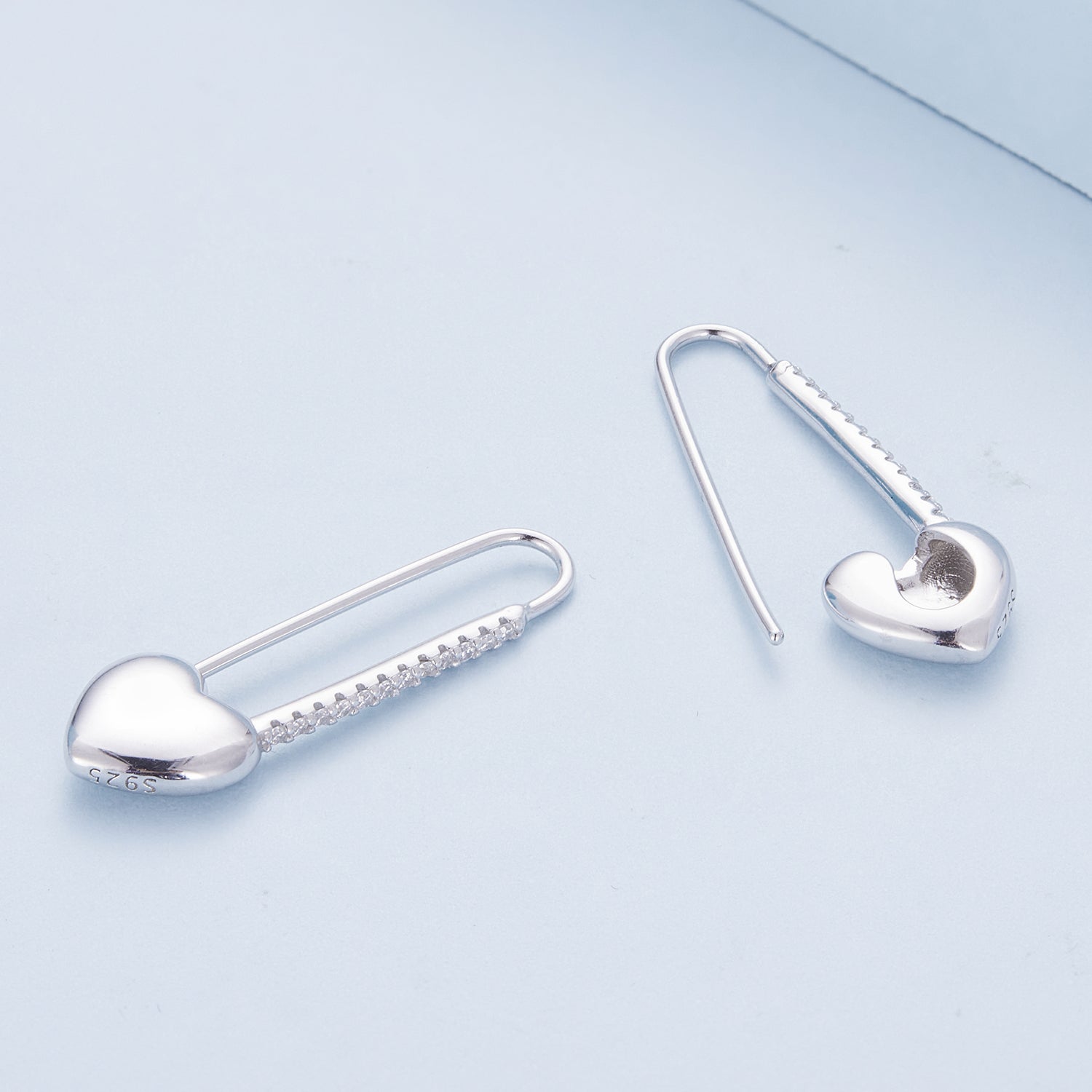 Silver Earrings Long Heart Shaped Buckle Needle CZ Hoop Earrings For Sale - sursenso Earring