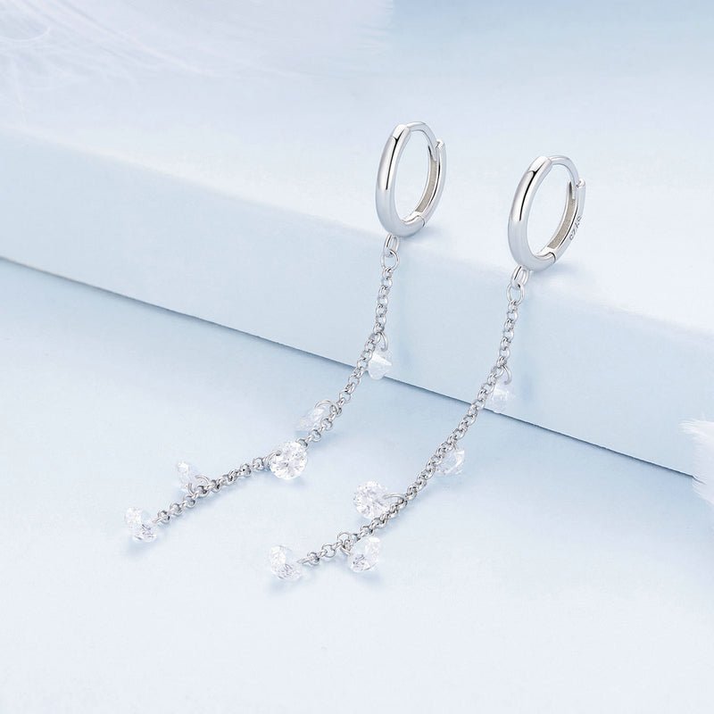 Silver Earrings Long Smart Tassel CZ Hoop Earrings For Sale - sursenso Earring