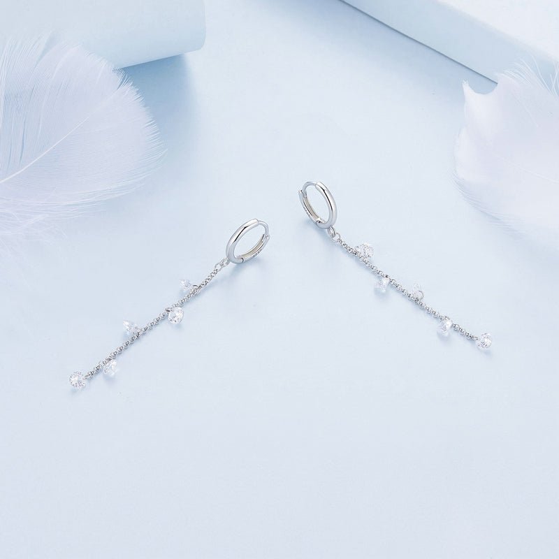 Silver Earrings Long Smart Tassel CZ Hoop Earrings For Sale - sursenso Earring