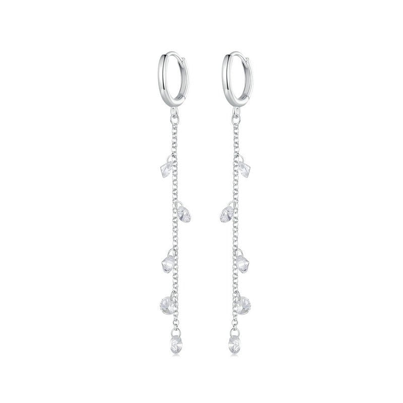 Silver Earrings Long Smart Tassel CZ Hoop Earrings For Sale - sursenso Earring