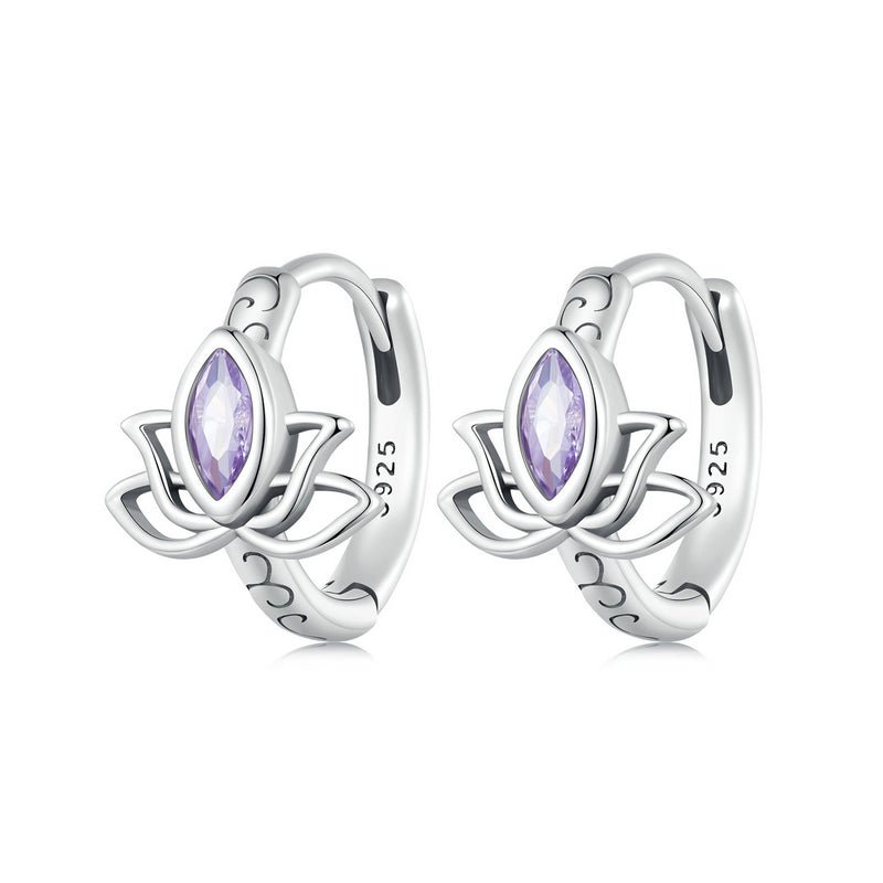 Silver Earrings Lotus Purple CZ Hoop Earrings For Sale - sursenso Earring