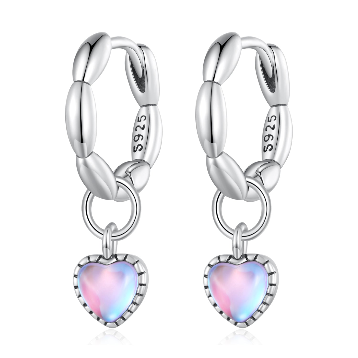 Silver Earrings Love Pink Glass Drop Hoop Earrings For Sale - sursenso Earring