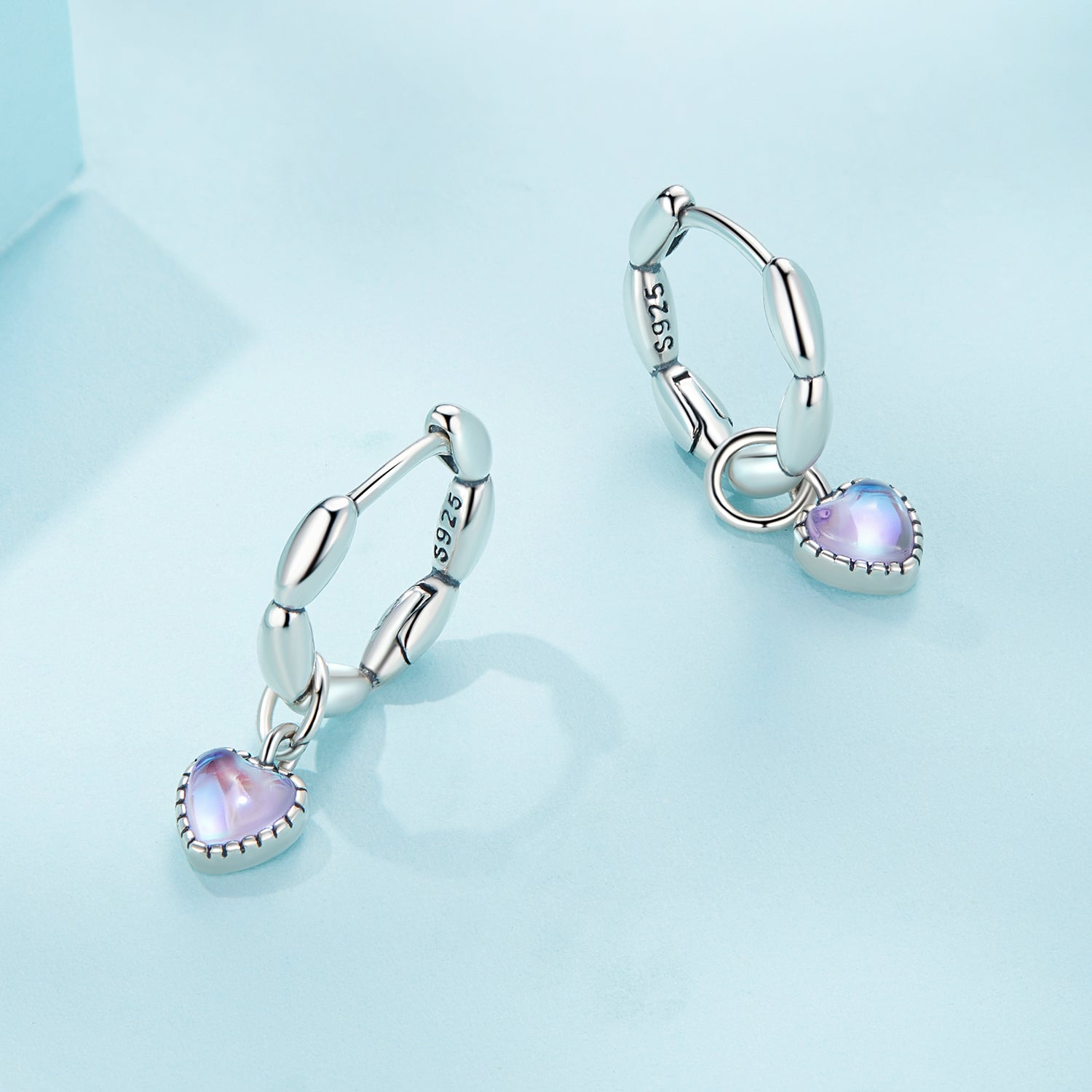 Silver Earrings Love Pink Glass Drop Hoop Earrings For Sale - sursenso Earring