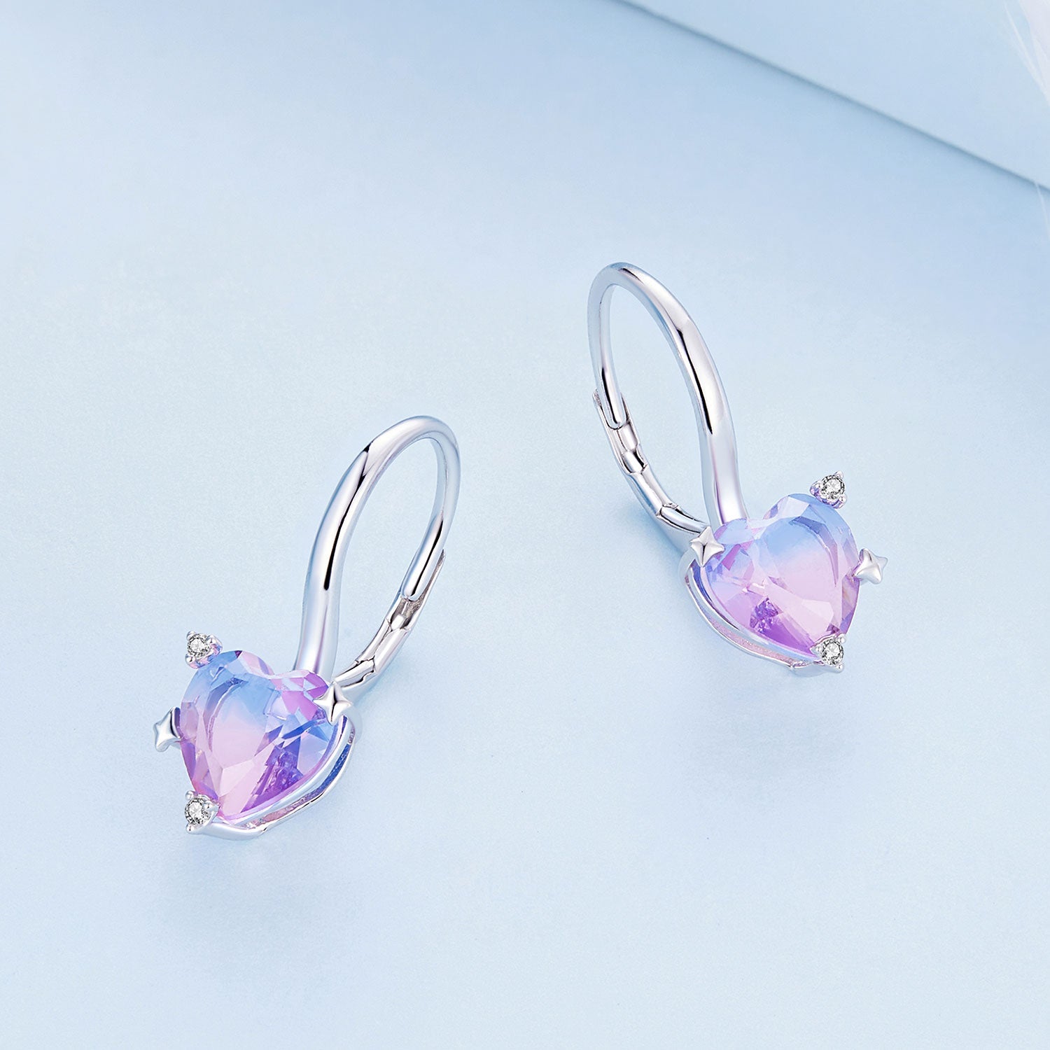 Silver Earrings Magic Heart Glass CZ Hoop Earrings For Sale - sursenso Earring
