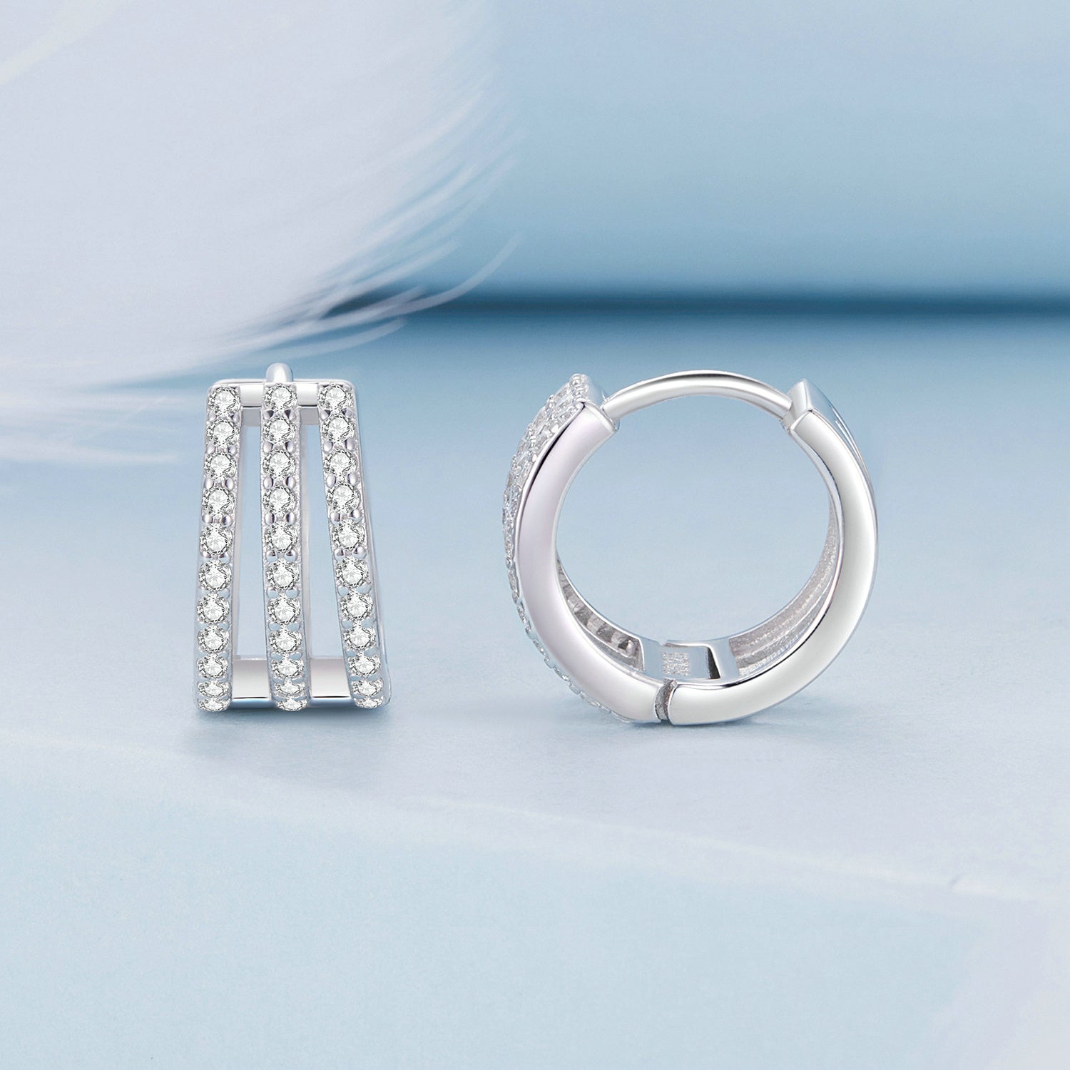 Silver Earrings Minimalist Three Layer CZ Hoop Earrings For Sale - sursenso Earring