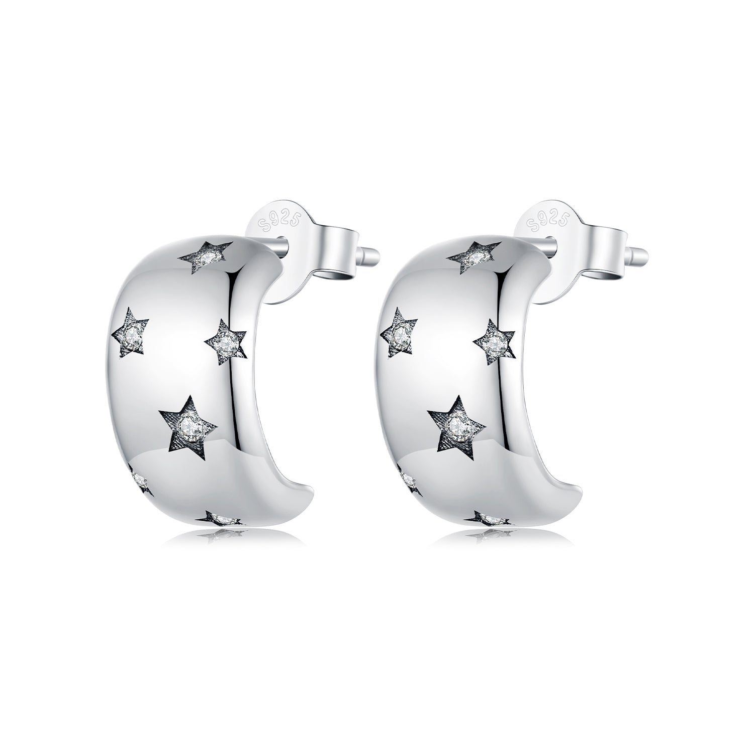 Silver Earrings Moon Star Pattern CZ Stud Earrings For Sale - sursenso Earring