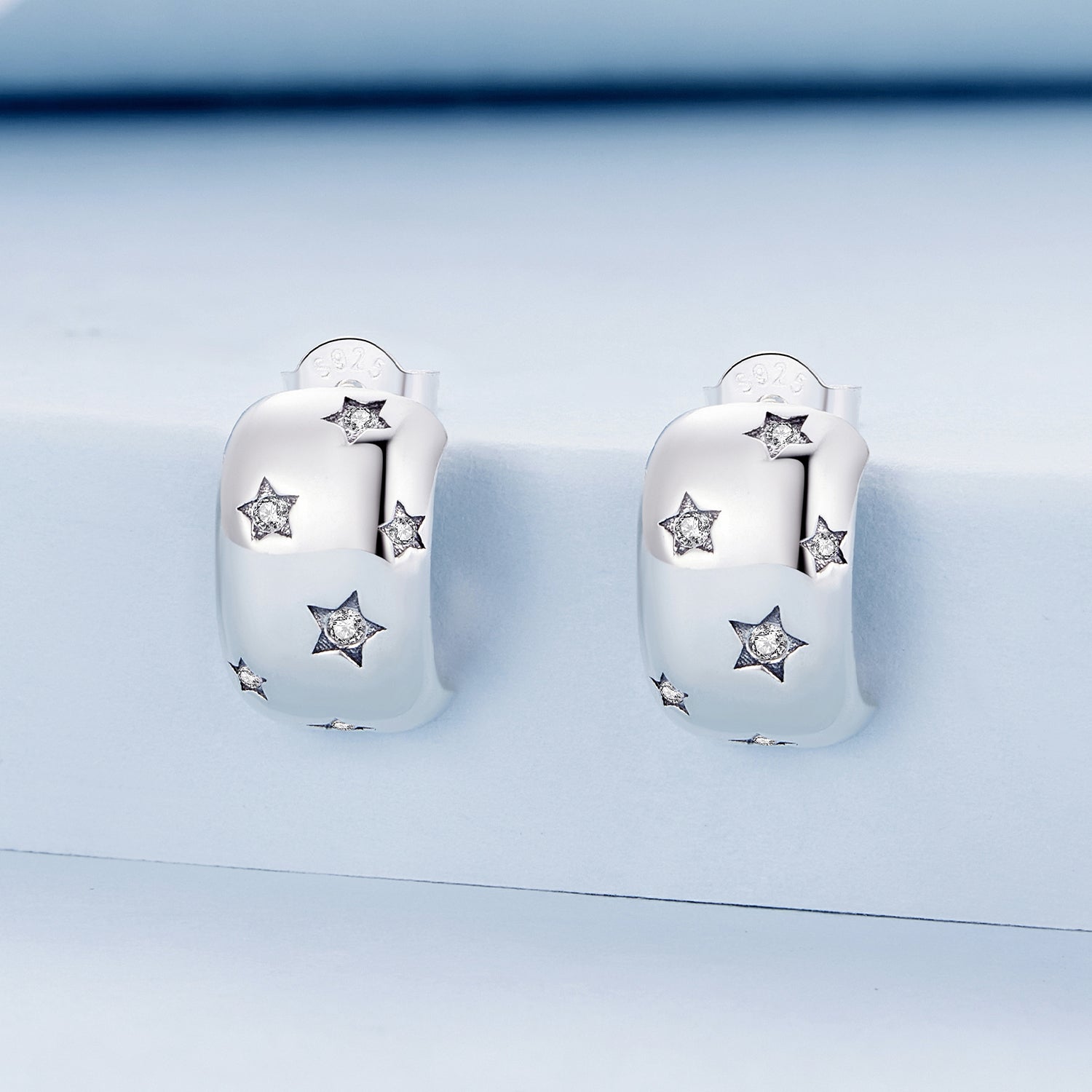 Silver Earrings Moon Star Pattern CZ Stud Earrings For Sale - sursenso Earring
