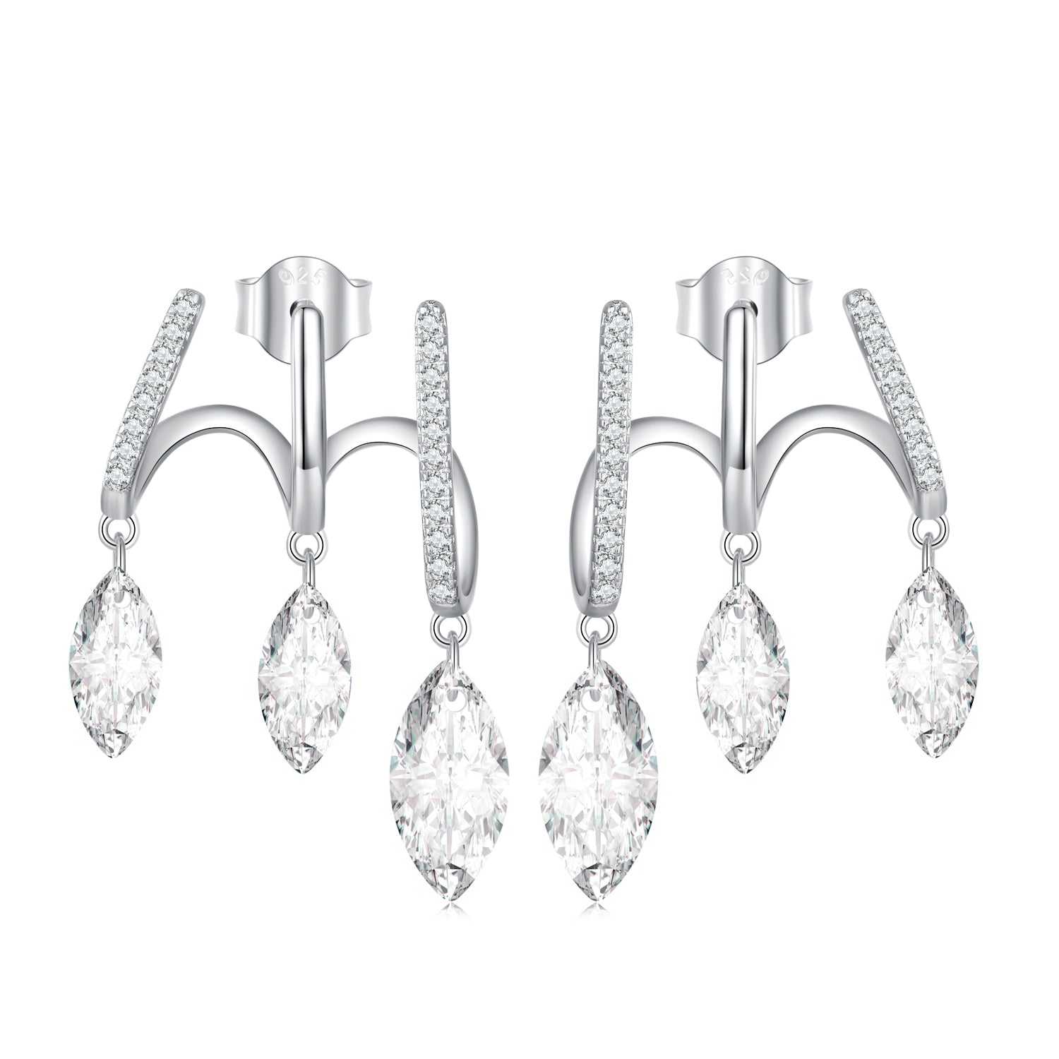 Silver Earrings Multiple Tassel CZ Stud Earrings For Sale - sursenso Earring
