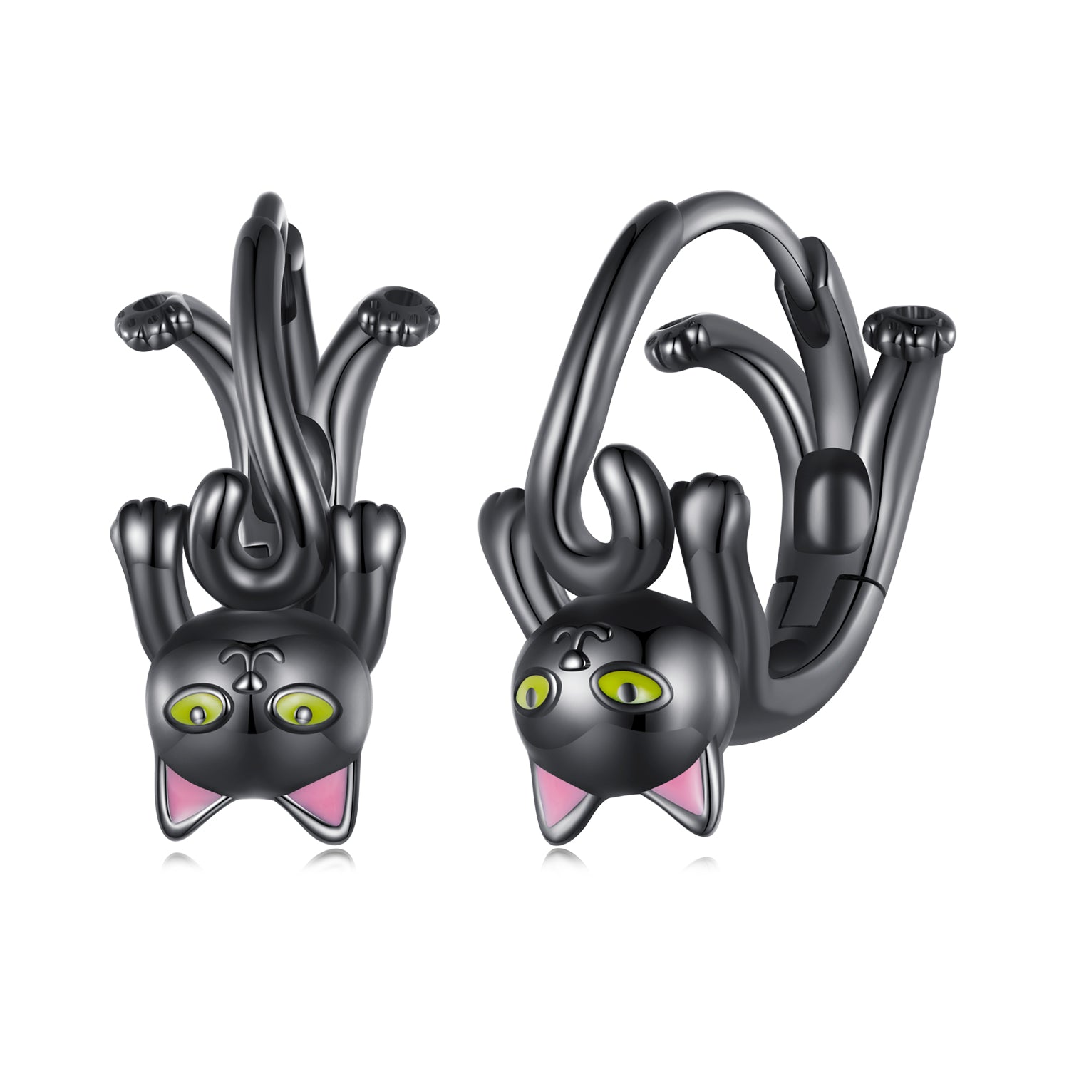 Silver Earrings Naughty Lucky Black Cat Hoop Earrings For Sale - sursenso Earring