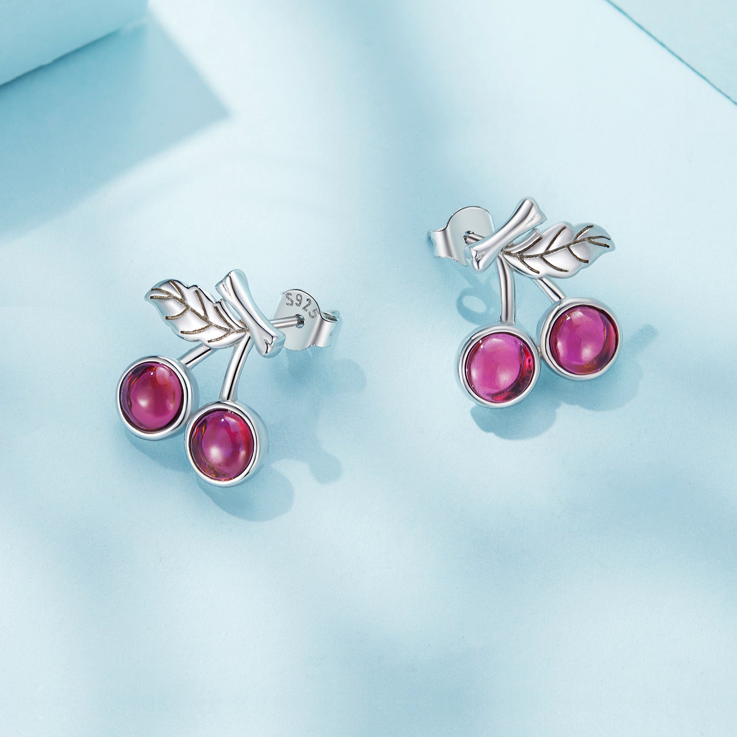 Silver Earrings Pink Cherry Stud Earrings For Sale - sursenso Earring