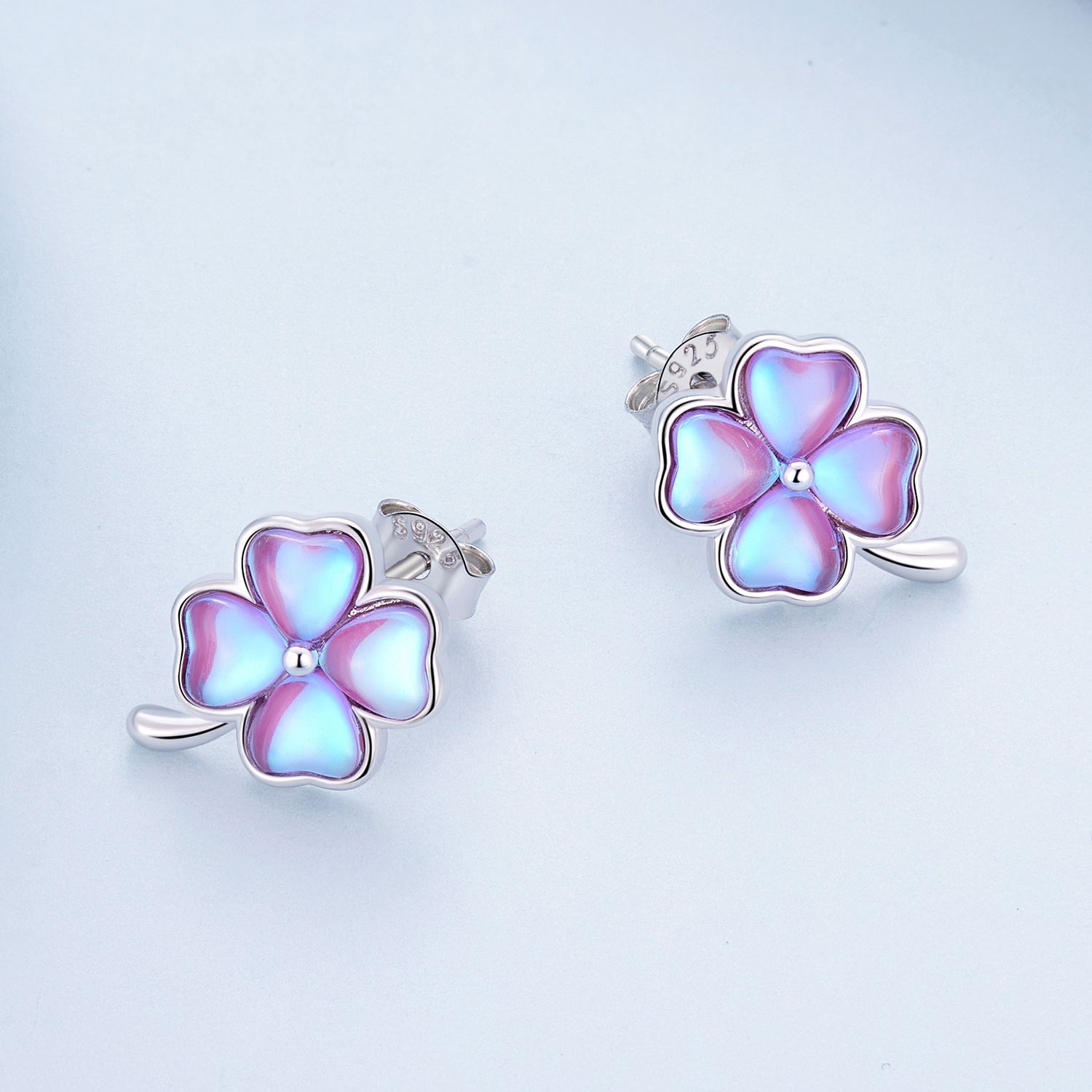 Silver Earrings Pink Four Leaf Clover Stud Earrings For Sale - sursenso Earring