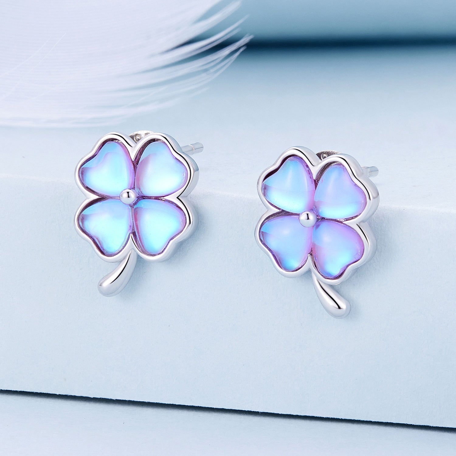 Silver Earrings Pink Four Leaf Clover Stud Earrings For Sale - sursenso Earring
