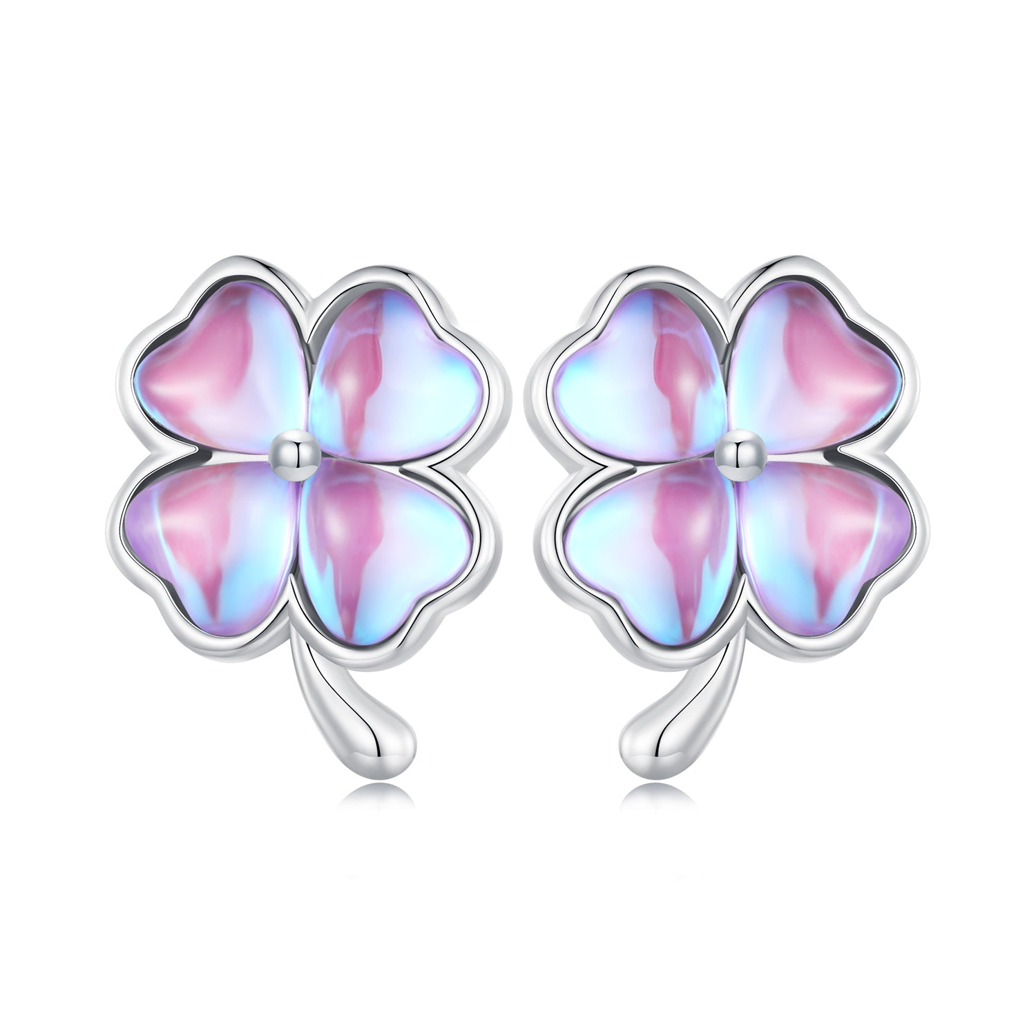 Silver Earrings Pink Four Leaf Clover Stud Earrings For Sale - sursenso Earring