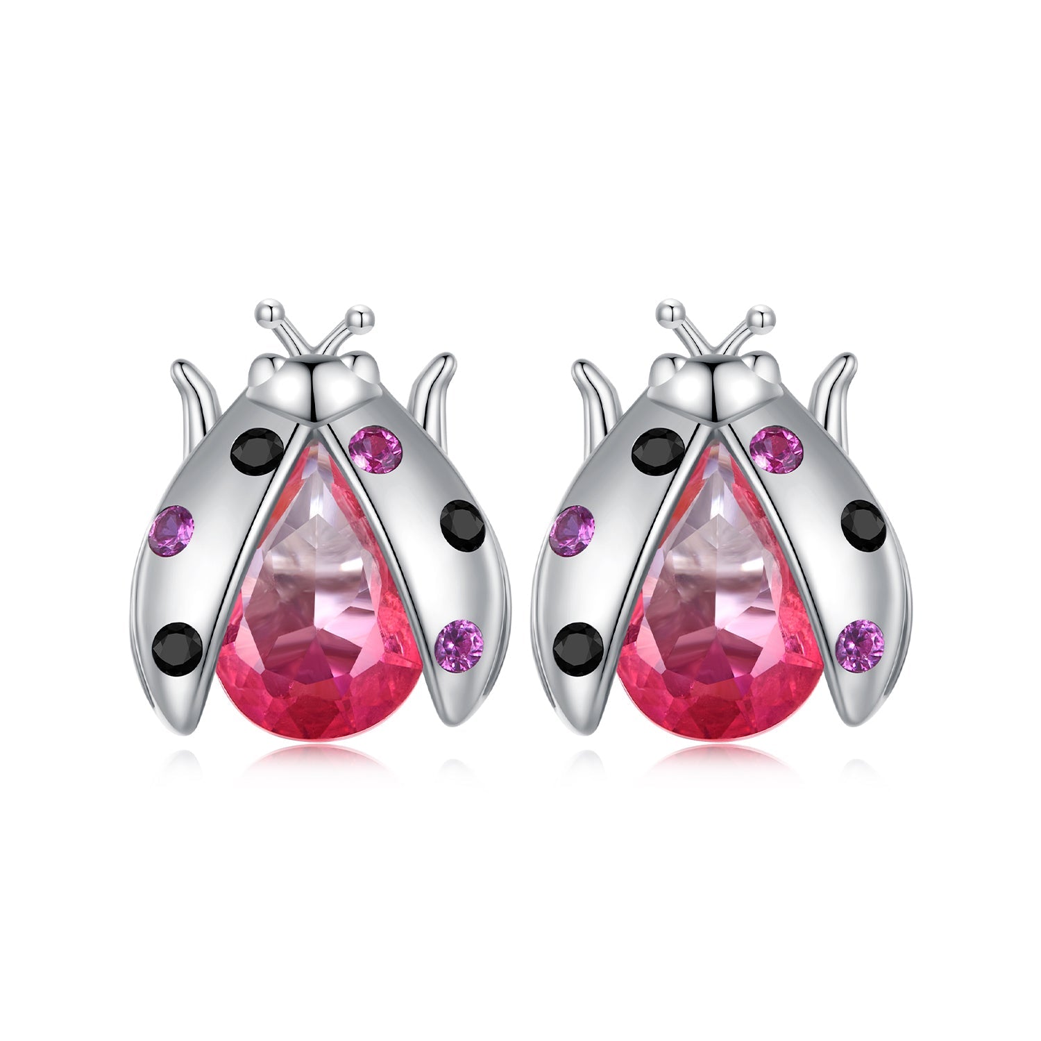 Silver Earrings Pink Ladybug CZ Stud Earrings For Sale - sursenso Earring