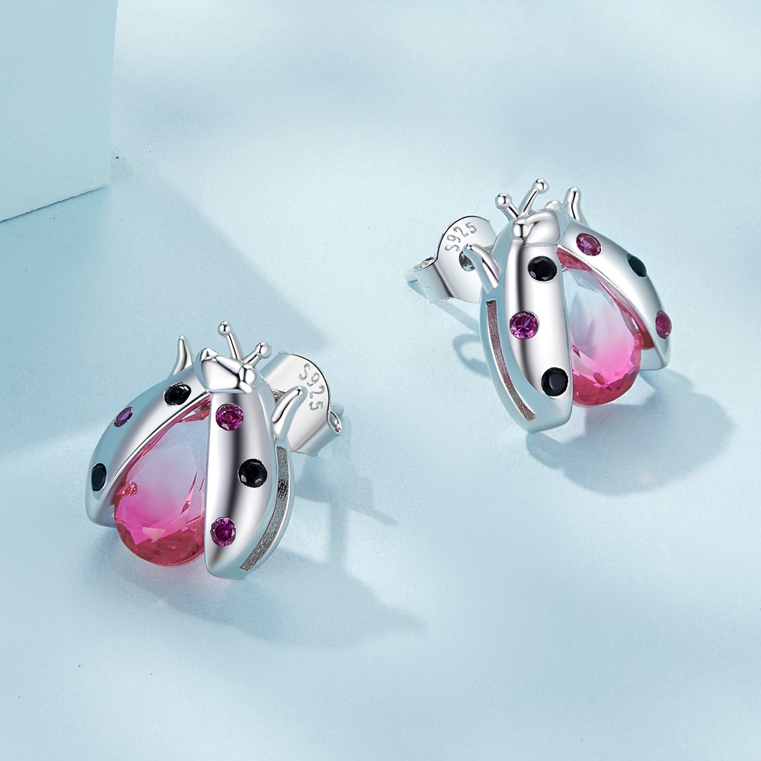 Silver Earrings Pink Ladybug CZ Stud Earrings For Sale - sursenso Earring