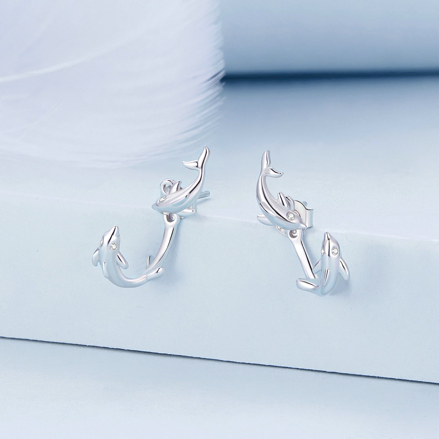 Silver Earrings Playful Dolphin Stud Earrings For Sale - sursenso Earring