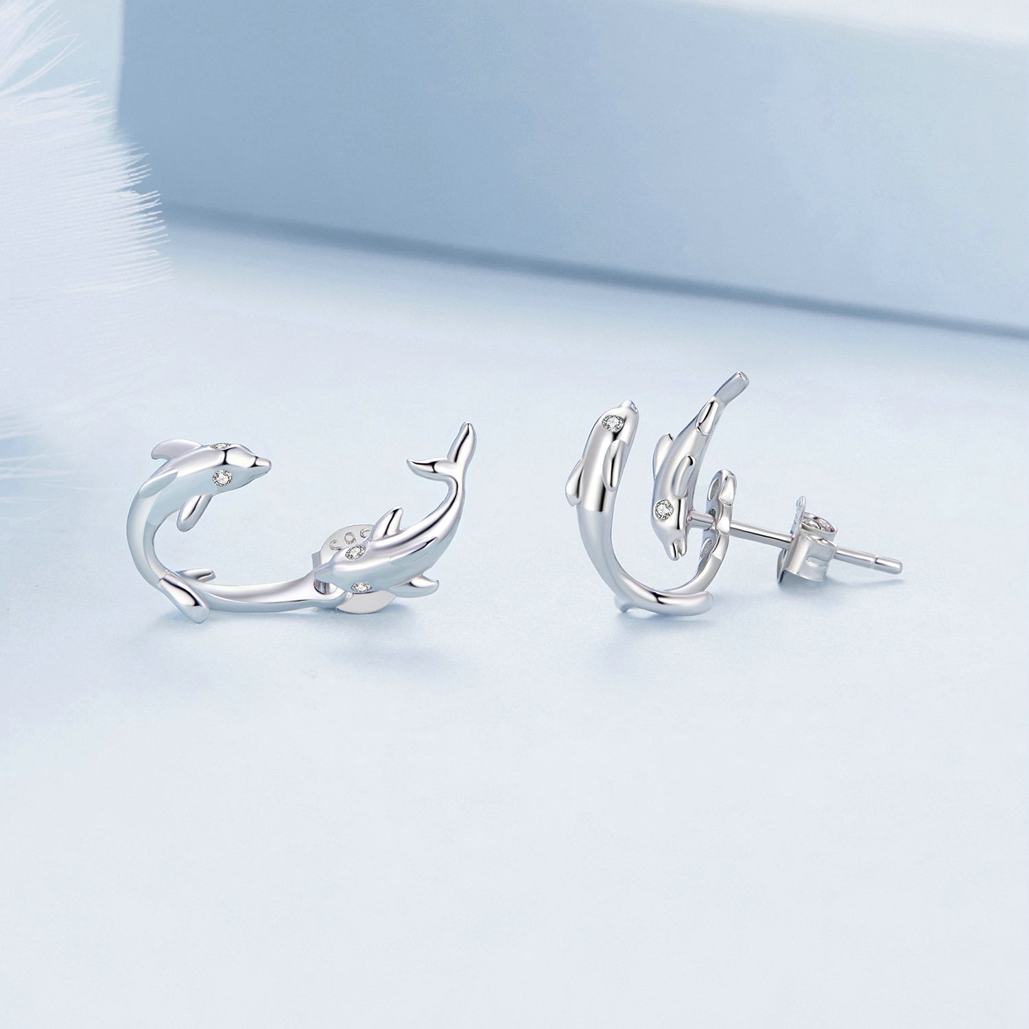 Silver Earrings Playful Dolphin Stud Earrings For Sale - sursenso Earring