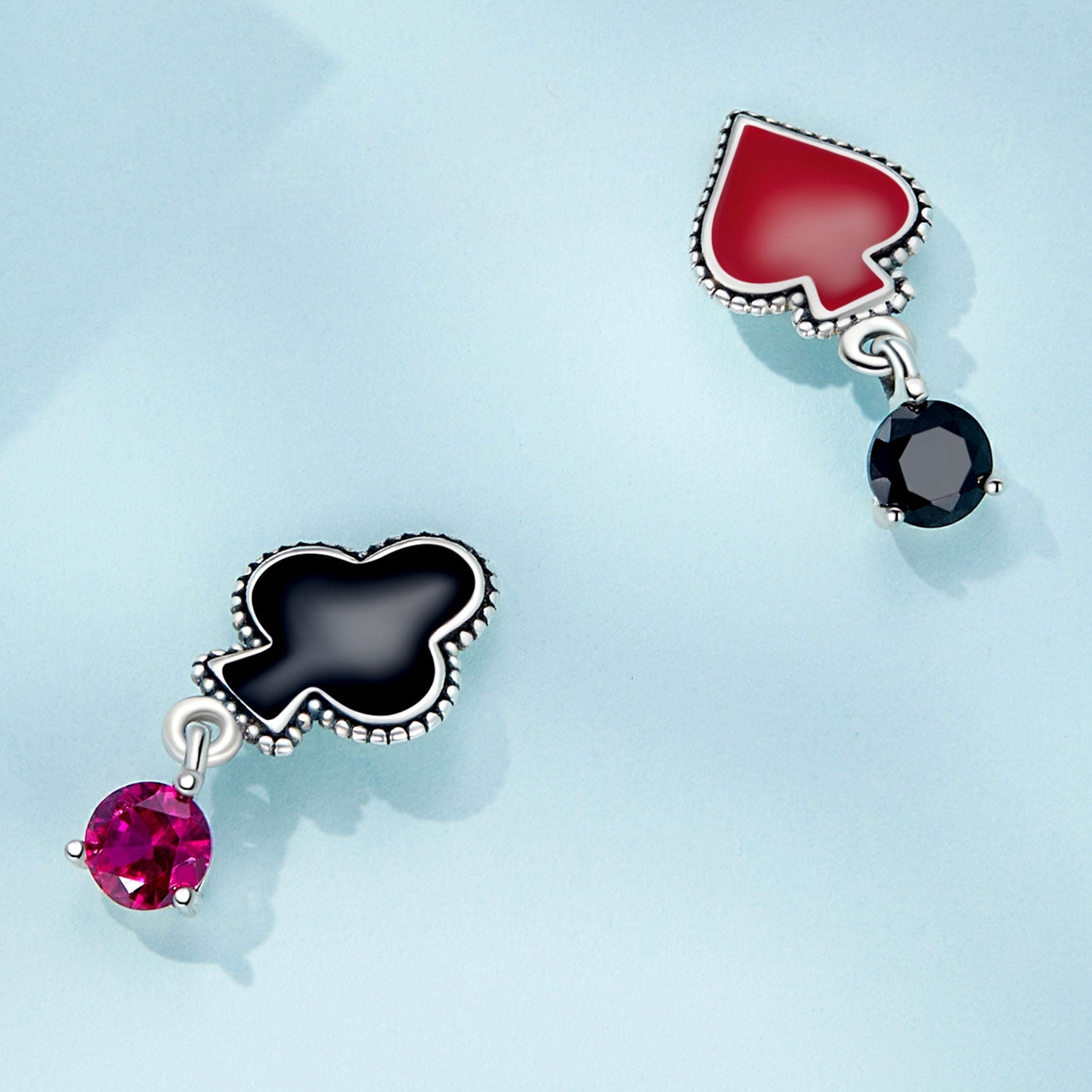 Silver Earrings Poker Clubs and Hearts CZ Stud Earrings For Sale - sursenso Earring