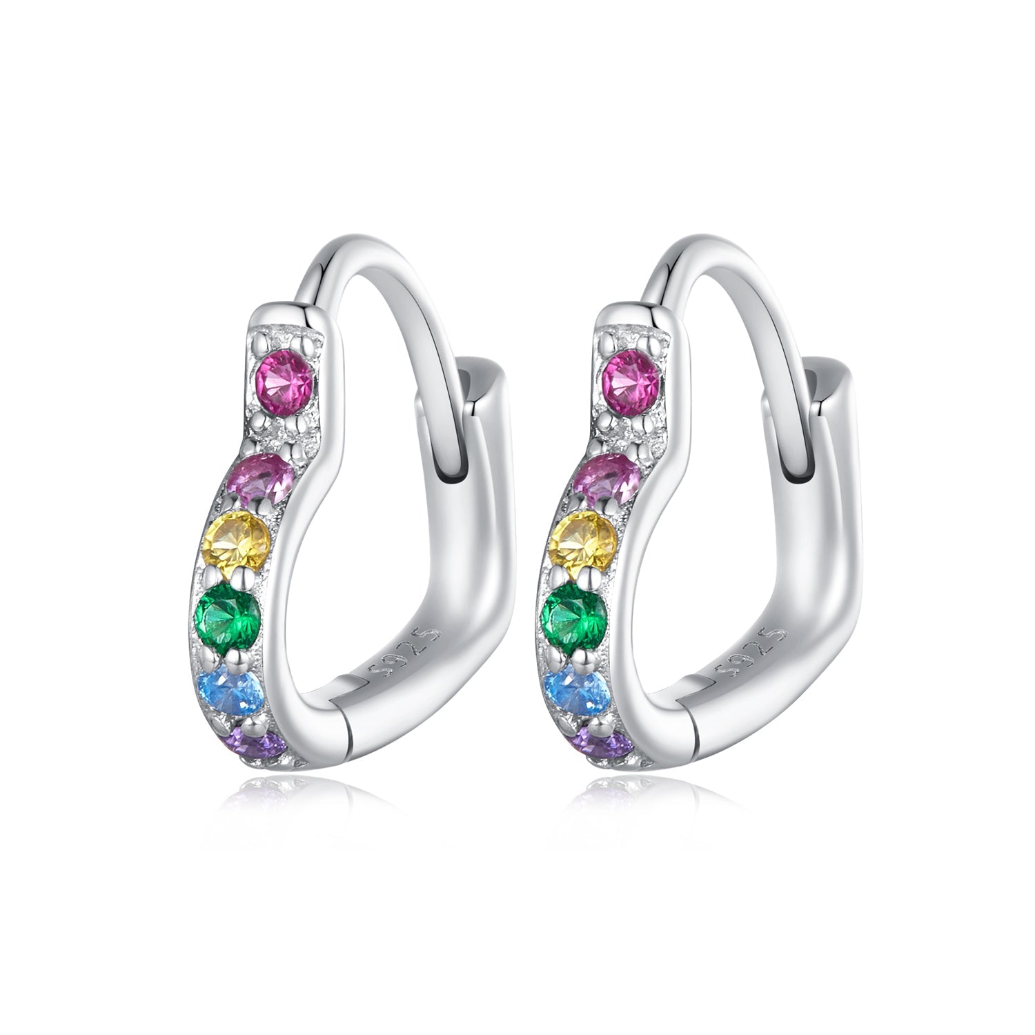 Silver Earrings Rainbow Heart CZ Hoop Earrings For Sale - sursenso Earring