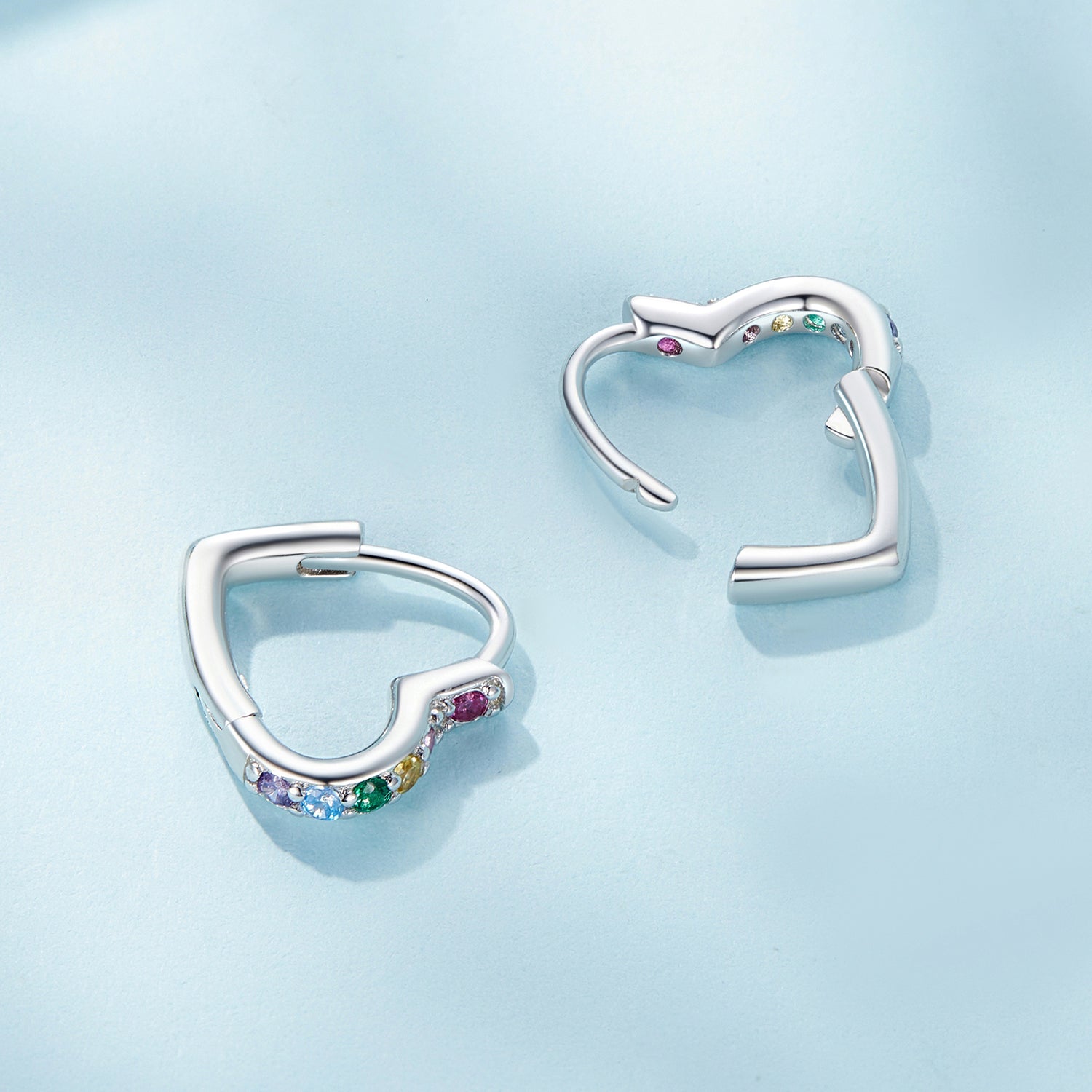 Silver Earrings Rainbow Heart CZ Hoop Earrings For Sale - sursenso Earring