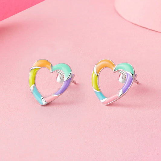 Silver Earrings Rainbow Heart Stud Earrings For Sale - sursenso Earring