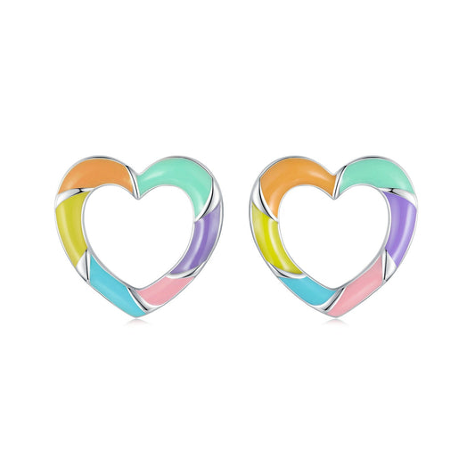 Silver Earrings Rainbow Heart Stud Earrings For Sale - sursenso Earring