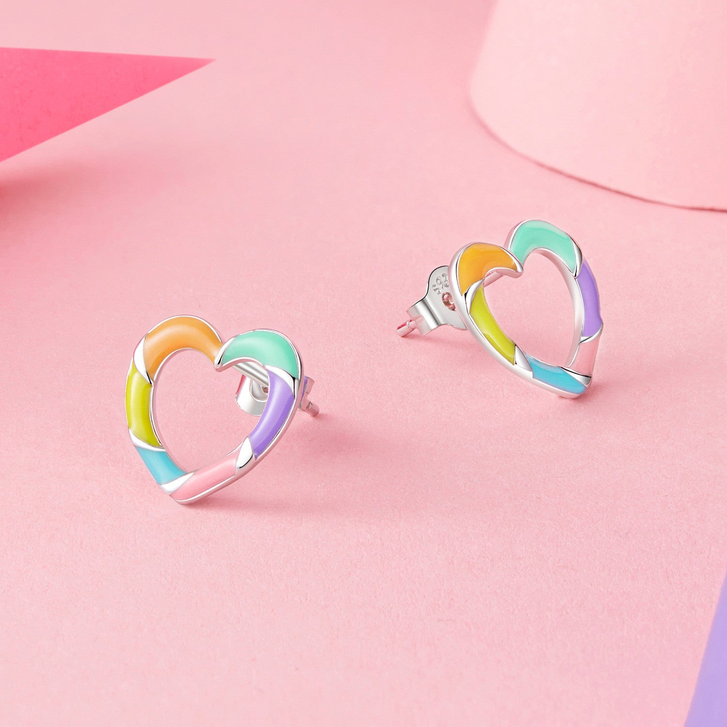 Silver Earrings Rainbow Heart Stud Earrings For Sale - sursenso Earring