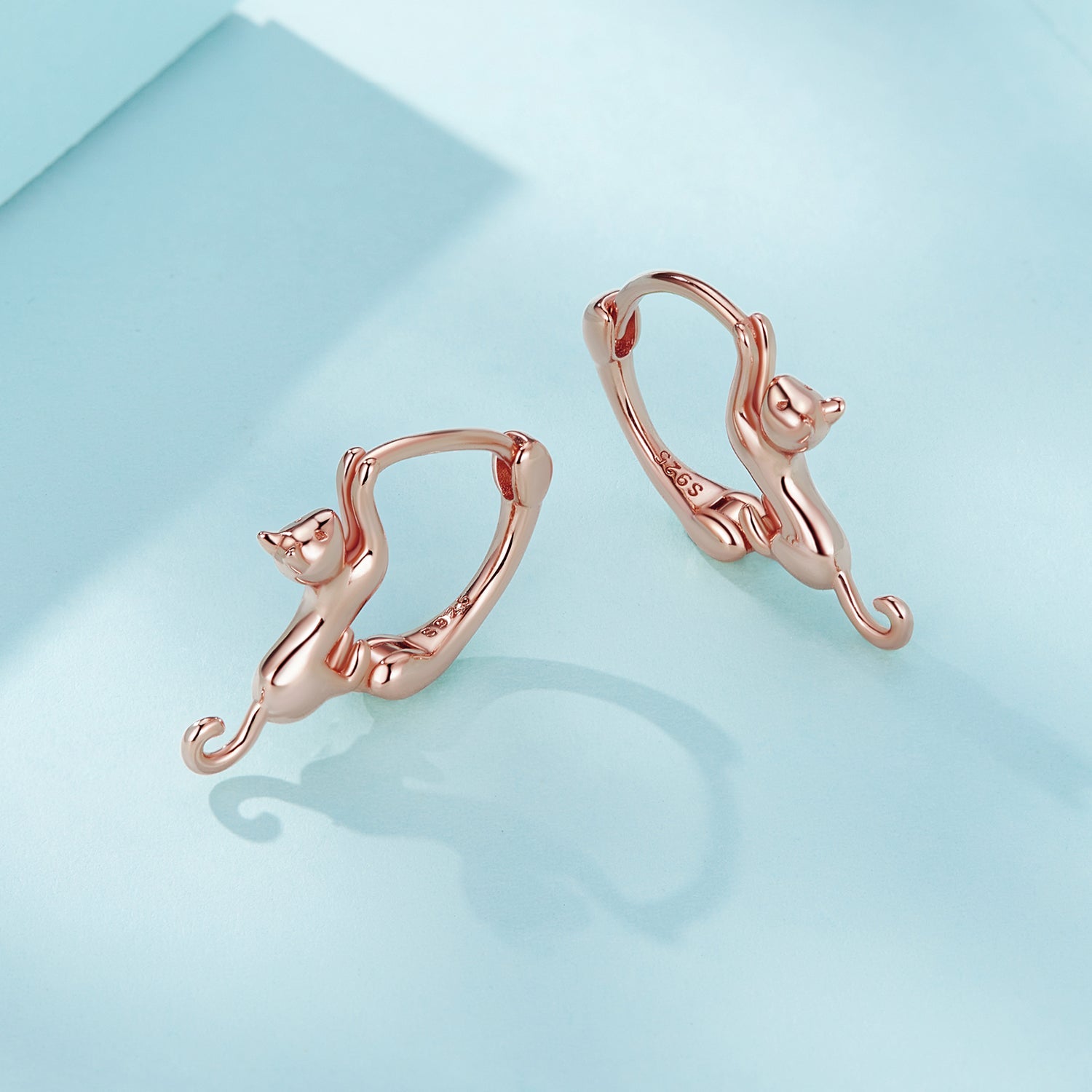 Silver Earrings Rose Gold Stretch Kitten Hoop Earrings For Sale - sursenso Earring
