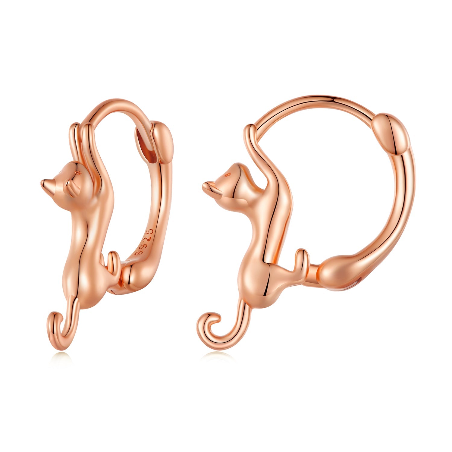 Silver Earrings Rose Gold Stretch Kitten Hoop Earrings For Sale - sursenso Earring