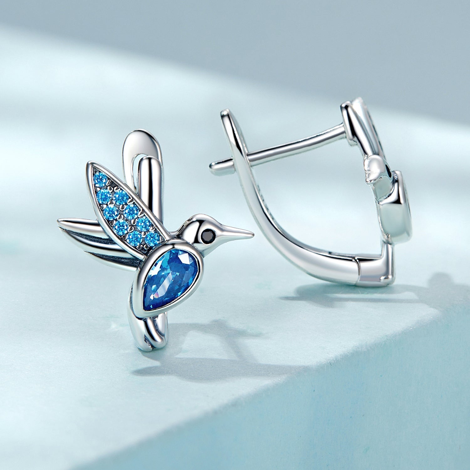 Silver Earrings Sensitive Blue Hummingbird CZ Stud Earrings For Sale - sursenso Earring