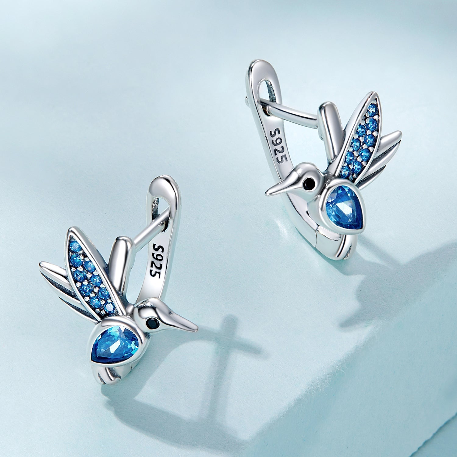 Silver Earrings Sensitive Blue Hummingbird CZ Stud Earrings For Sale - sursenso Earring