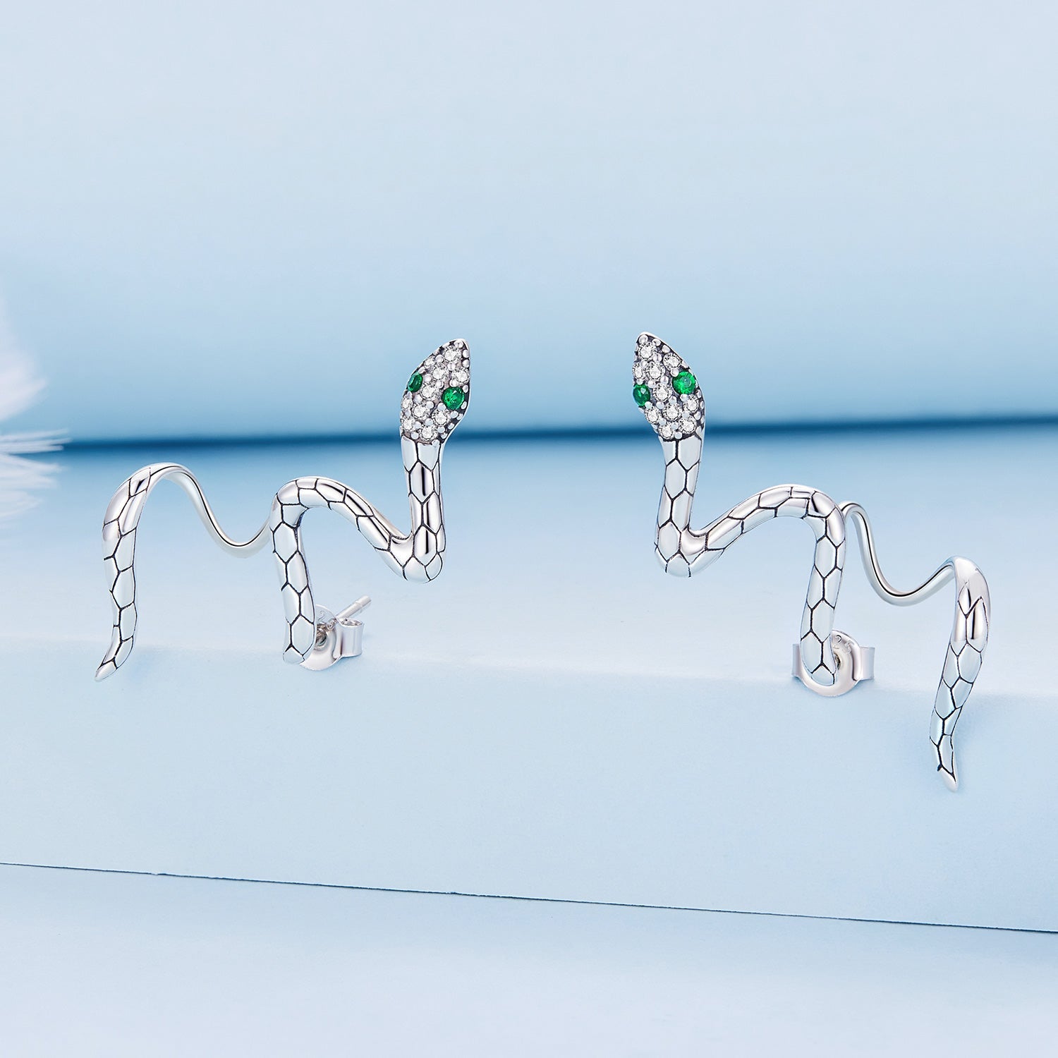 Silver Earrings Serpentine Snake CZ Stud Earrings For Sale - sursenso Earring