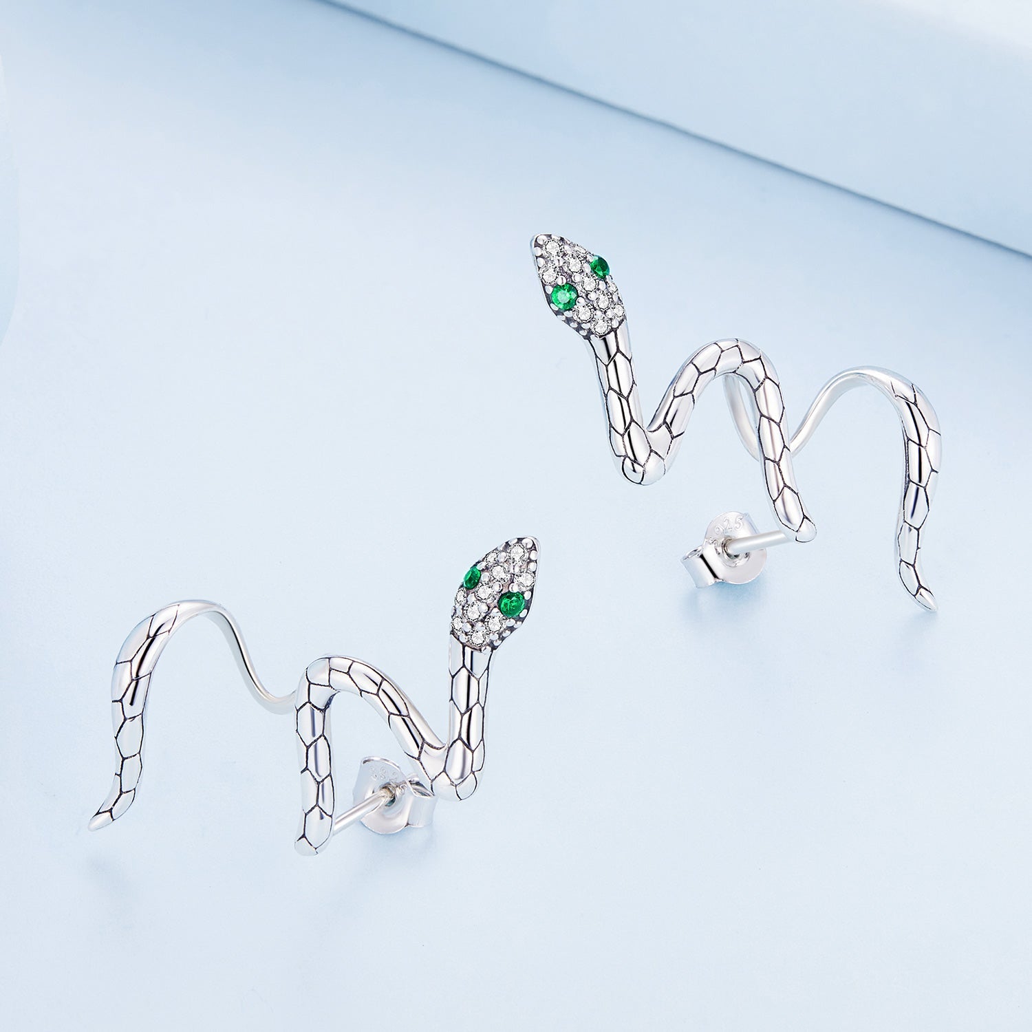 Silver Earrings Serpentine Snake CZ Stud Earrings For Sale - sursenso Earring