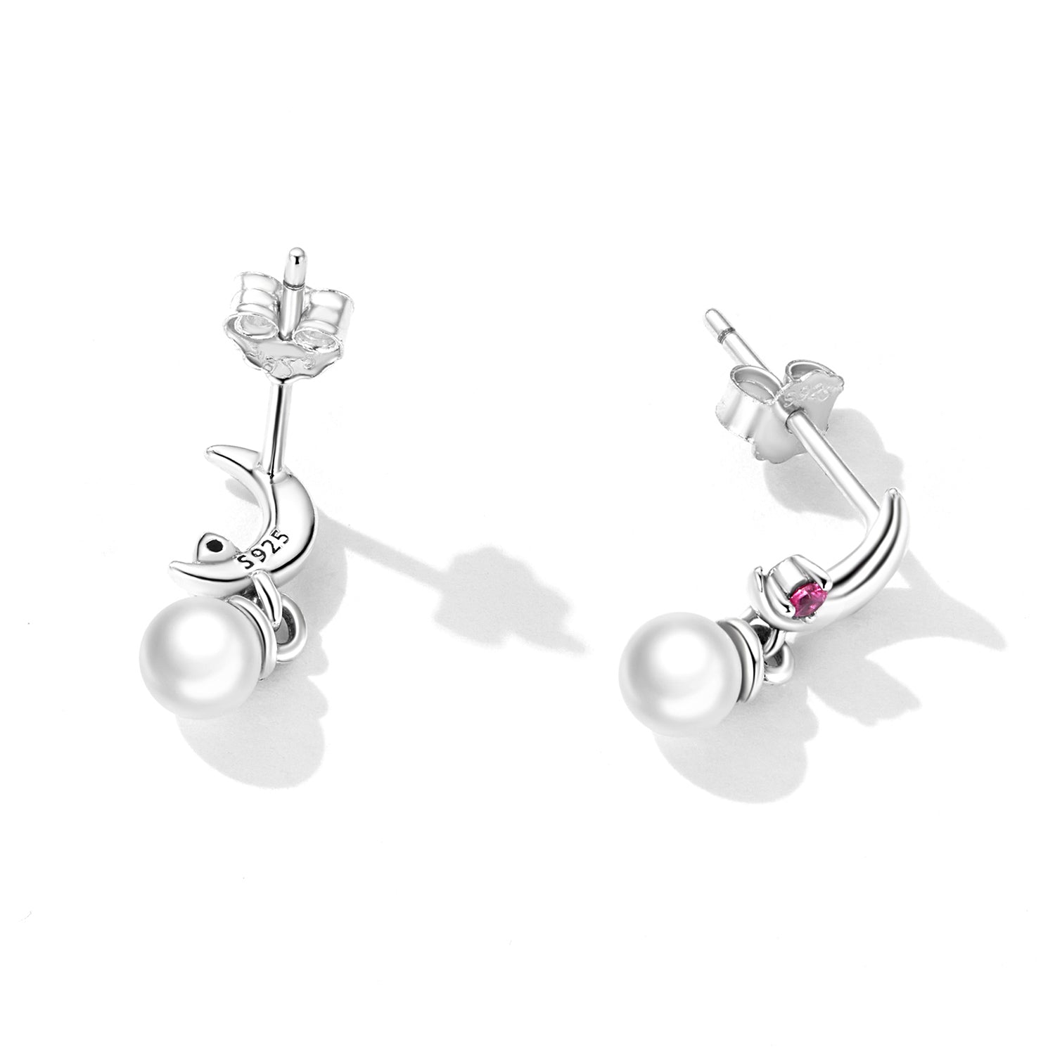 Silver Earrings Shell Pearl Moon CZ Stud Earrings For Sale - sursenso Earring