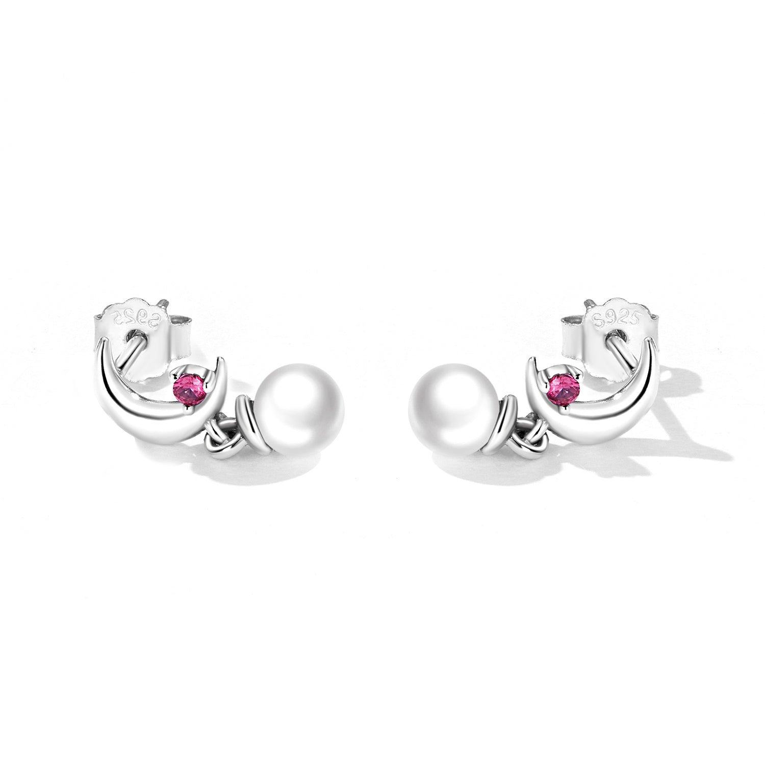 Silver Earrings Shell Pearl Moon CZ Stud Earrings For Sale - sursenso Earring