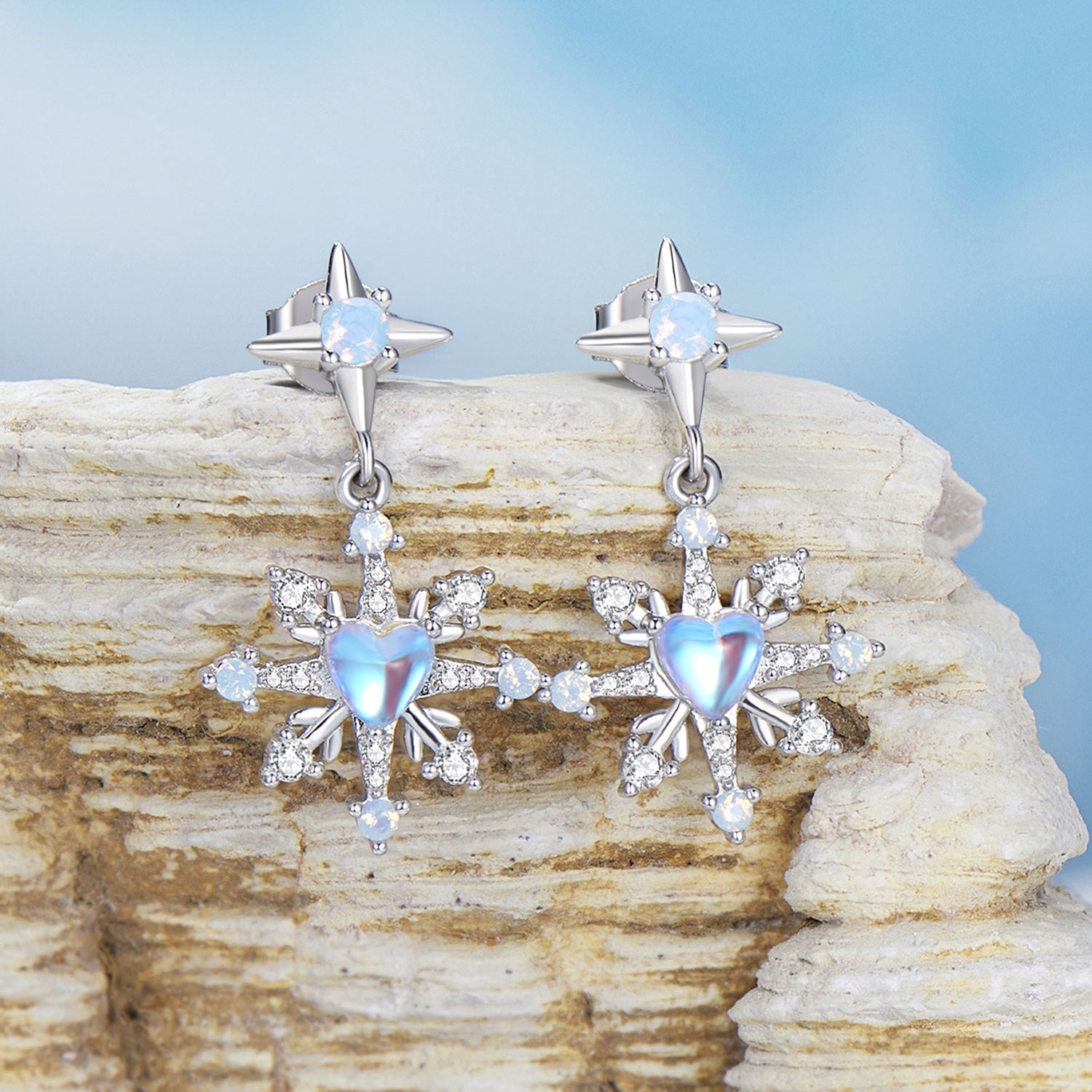 Silver Earrings Shining Snowflake CZ Stud Earrings For Sale - sursenso Earring