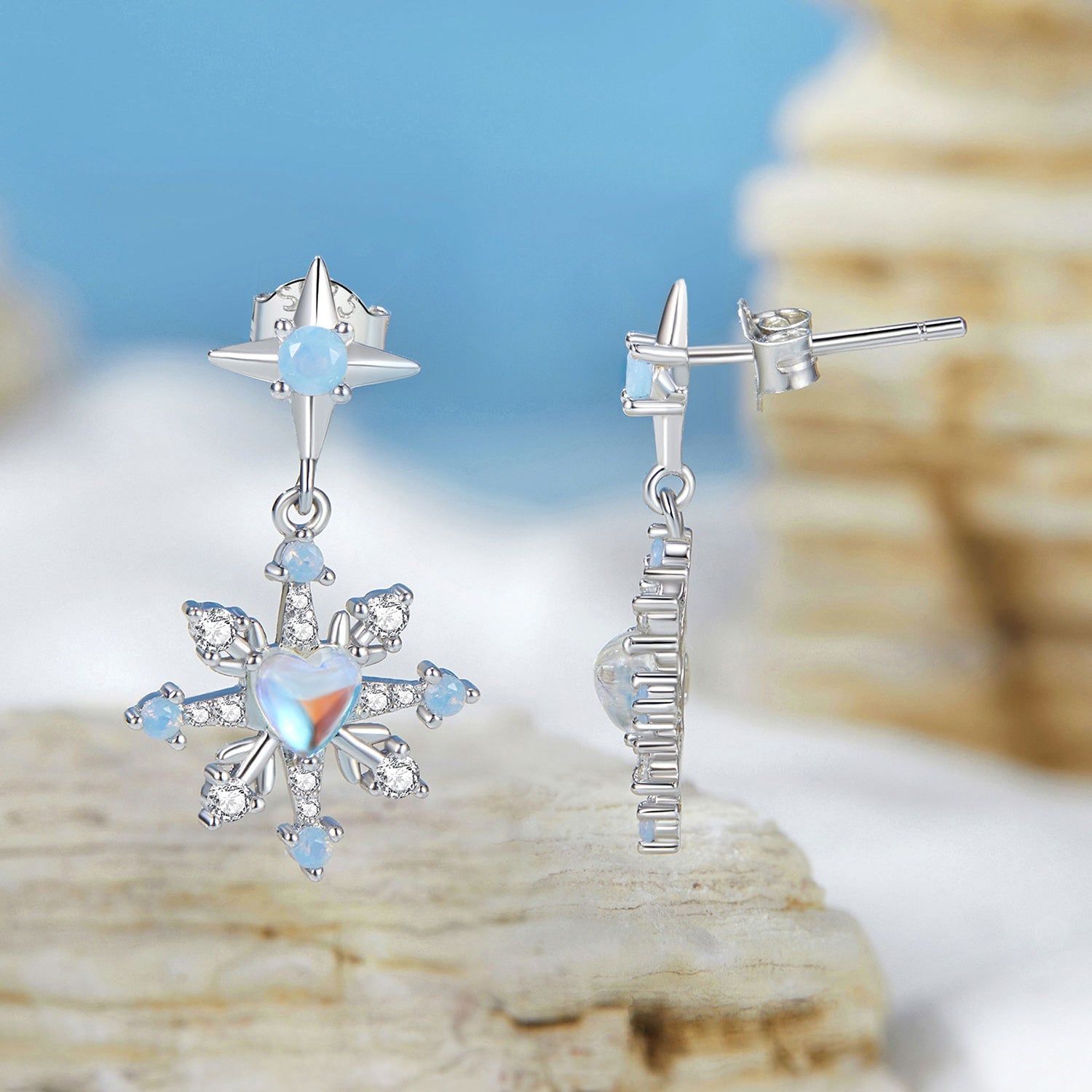 Silver Earrings Shining Snowflake CZ Stud Earrings For Sale - sursenso Earring