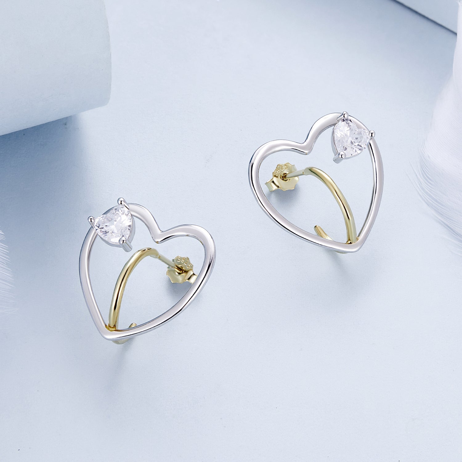 Silver Earrings Simple Hollow Love CZ Stud Earrings For Sale - sursenso Earring