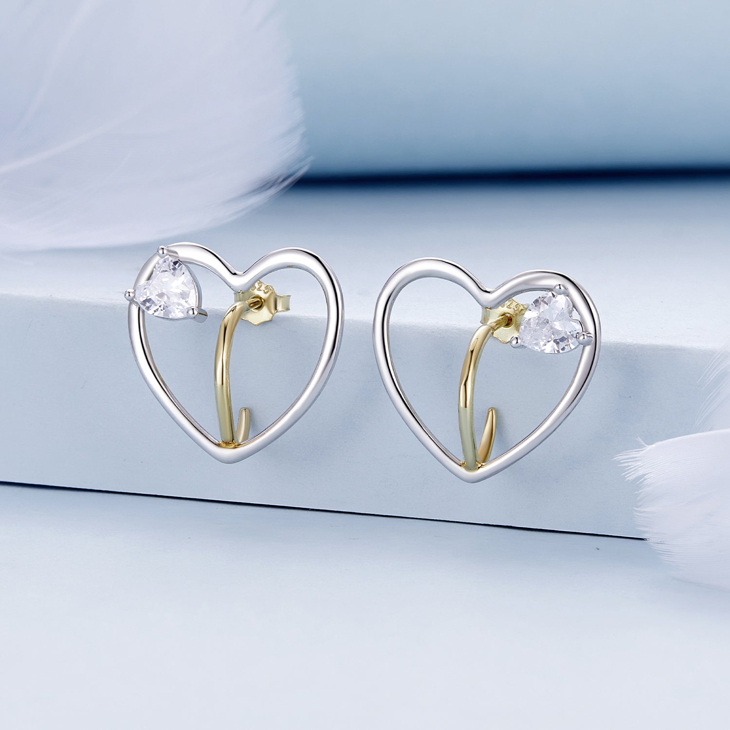 Silver Earrings Simple Hollow Love CZ Stud Earrings For Sale - sursenso Earring